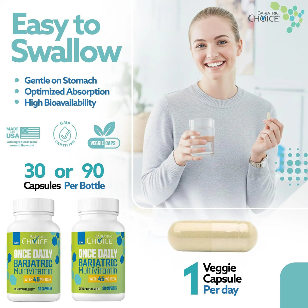 Bariatric Choice Once-Daily Bariatric Multivitamin with 45 mg of Iron | Easy to Swallow Capsule | Vitamin for Bariatric Surgery Patients Bariatric Choice Au supplements