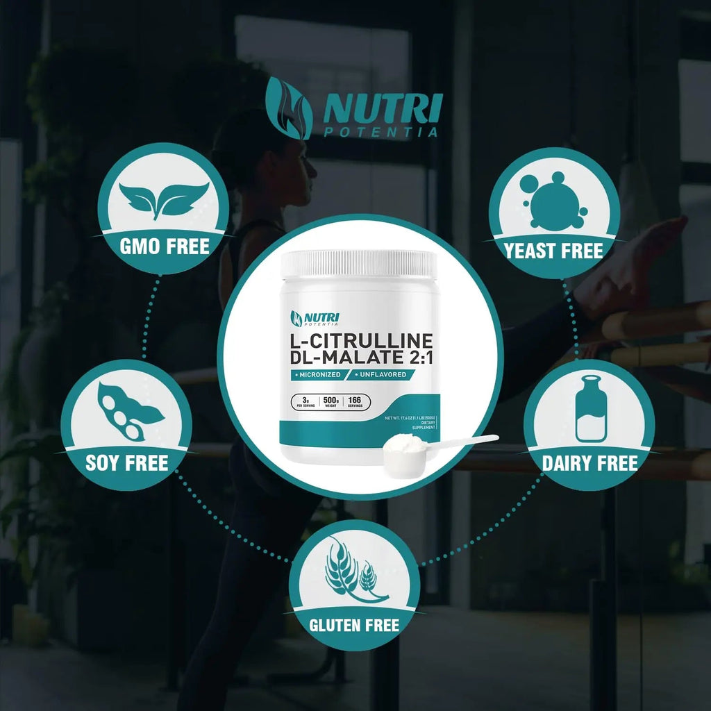 L-Citrulline Dl-Malate 2:1 Powder 500g, Pure L Citrulline Malate Supplement Preworkout NUTRI POTENTIA Au supplements