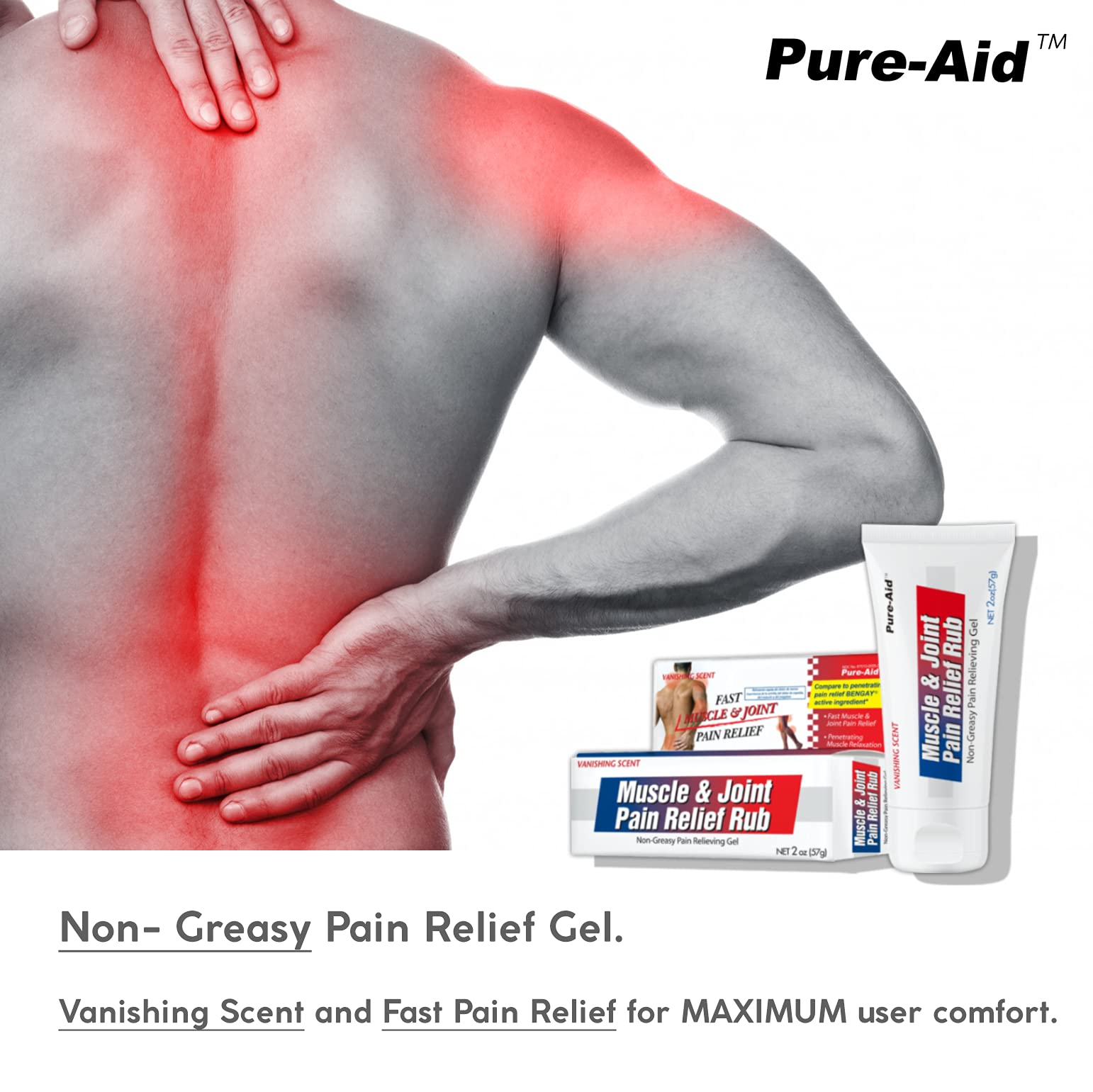 Pure-Aid Muscle & Joint Pain Relief Rub, Fast Relief from Minor Arthritis, Backache, Muscle & Joint Pain Non-Greasy Cream, 2oz (4pk) Pure-Aid Au supplements