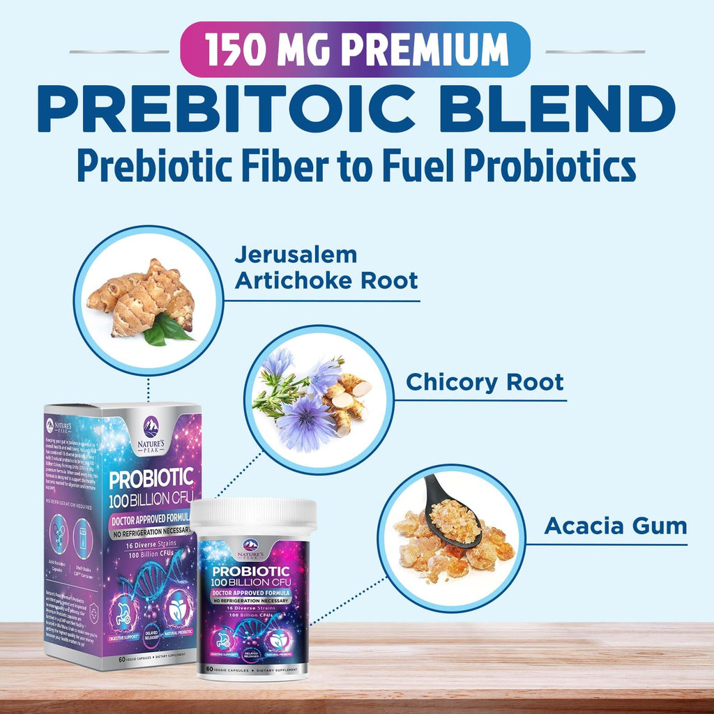 Probiotics for Digestive Gut Health - 100 Billion CFU Per Capsule, 16 Premium Strains & Prebiotics - Best Probiotics for Women & Men, Occasional Constipation