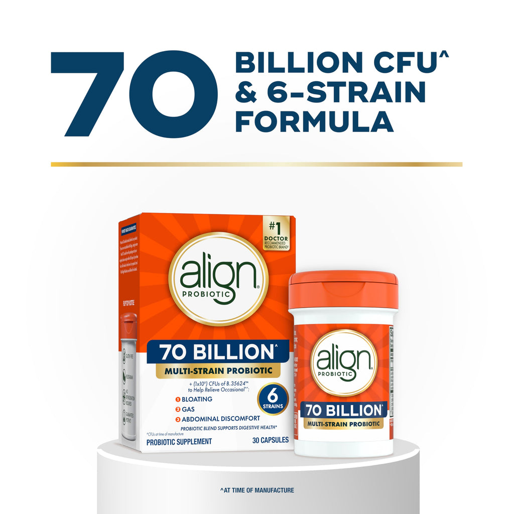 Align Probiotic, 70 Billion CFU, 6 Strain Blend, Probiotics for Women and Men, Daily Probiotics for Digestive Health, Helps Relieve Occasional Bloating & Gas 30 Capsules Align Au supplements