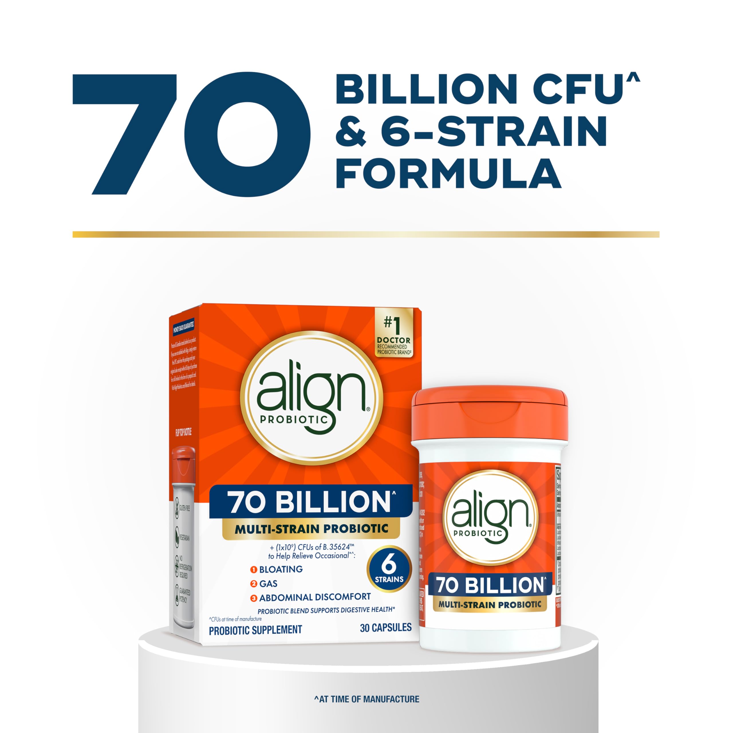 Align Probiotic, 70 Billion CFU, 6 Strain Blend, Probiotics for Women and Men, Daily Probiotics for Digestive Health, Helps Relieve Occasional Bloating & Gas 30 Capsules Align Au supplements
