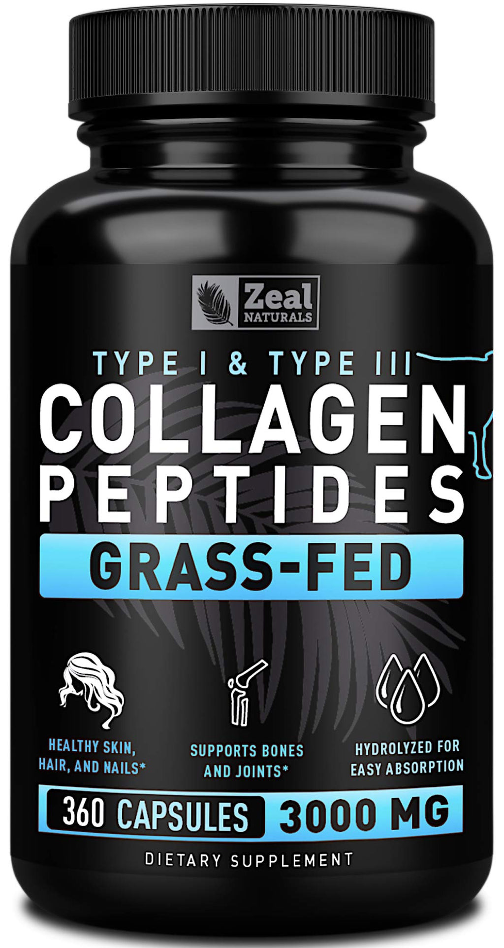 Zeal Naturals Collagen Peptides Collagen Pills (360 Capsules) Grass Fed Collagen Pepetide Powder - Hydrolyzed Collagen Powder for JointTendon SupplementHair Skin and Nails - Zeal Naturals Au supplements