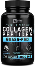 Zeal Naturals Collagen Peptides Collagen Pills (360 Capsules) Grass Fed Collagen Pepetide Powder - Hydrolyzed Collagen Powder for JointTendon SupplementHair Skin and Nails - Zeal Naturals Au supplements