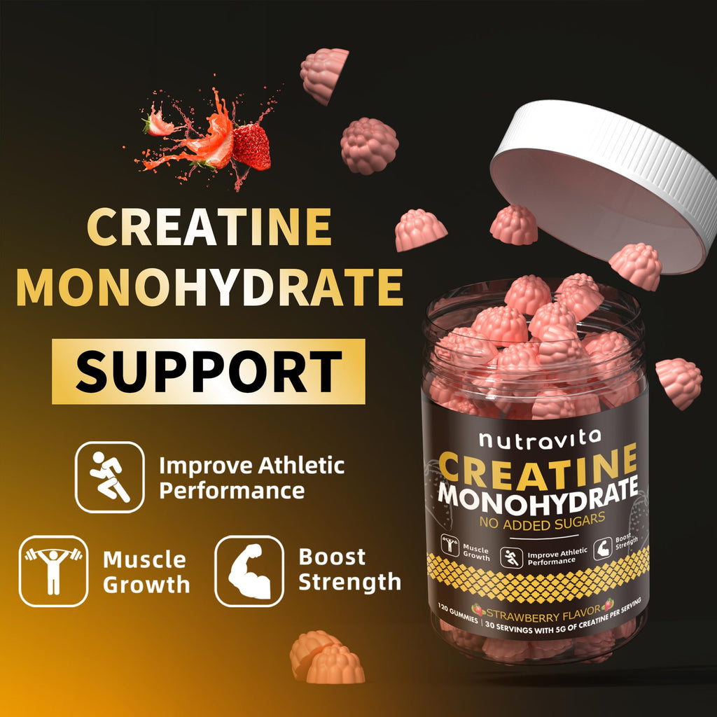 Nutravita NSF Certified Creatine Gummy - Creatine Monohydrate Gummies for Men & Women-5g of Creatine Monohydrate per Serving - Sugar Free,