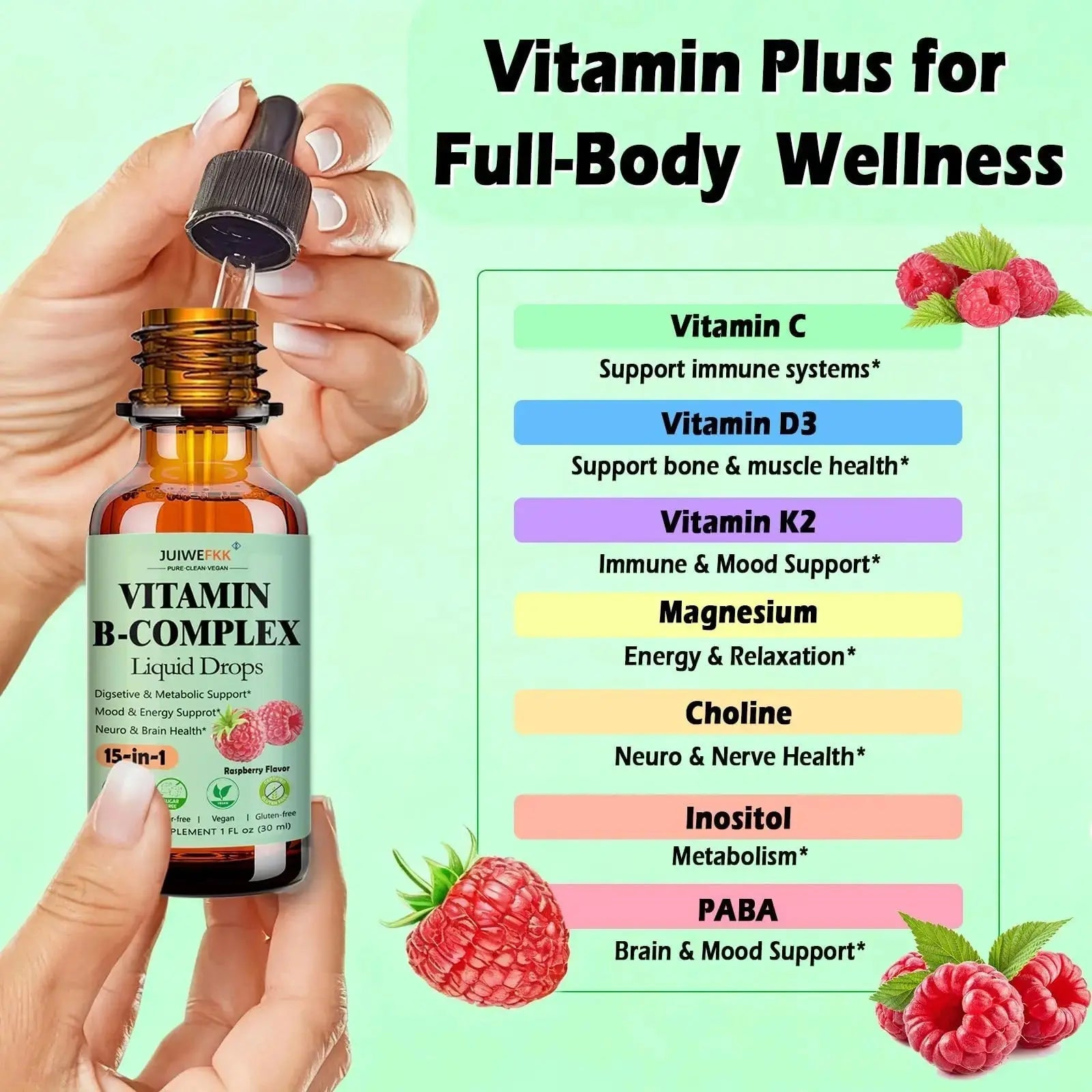 Vitamin B Complex Liquid Drops for Women Men & Kids, 15-in-1 VIT B Complex with Vitamin C B12 B6 B1 Niacin Folate Magnesium JUIWEFKK Au supplements