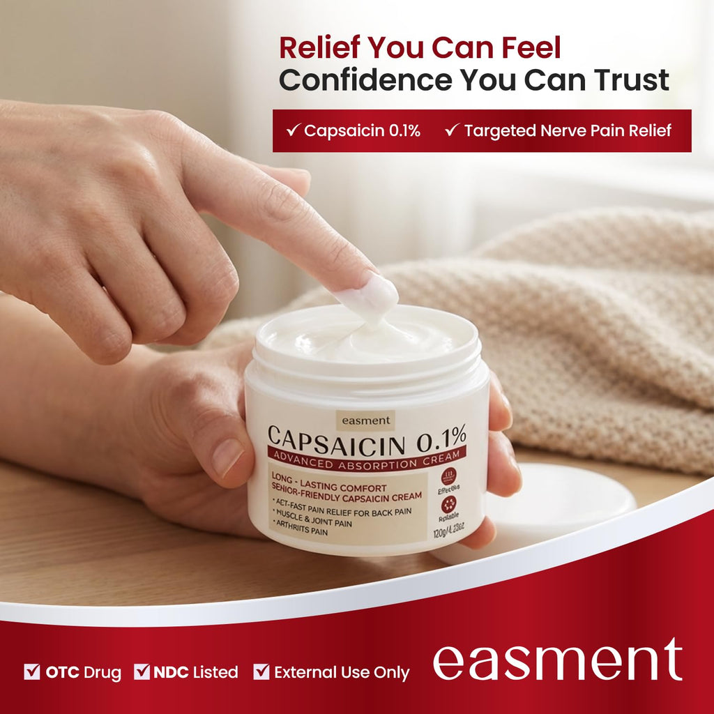 Easment Capsaicin Pain Relief Cream – Topical Arthritis & Muscle Pain Relief for Joint, Nerve & Back Pain – Medicated Pain Cream with Capsaicin 0.1% – Arnica, Aloe & Chamomile, 4.23 Fl Oz Easment Au supplements