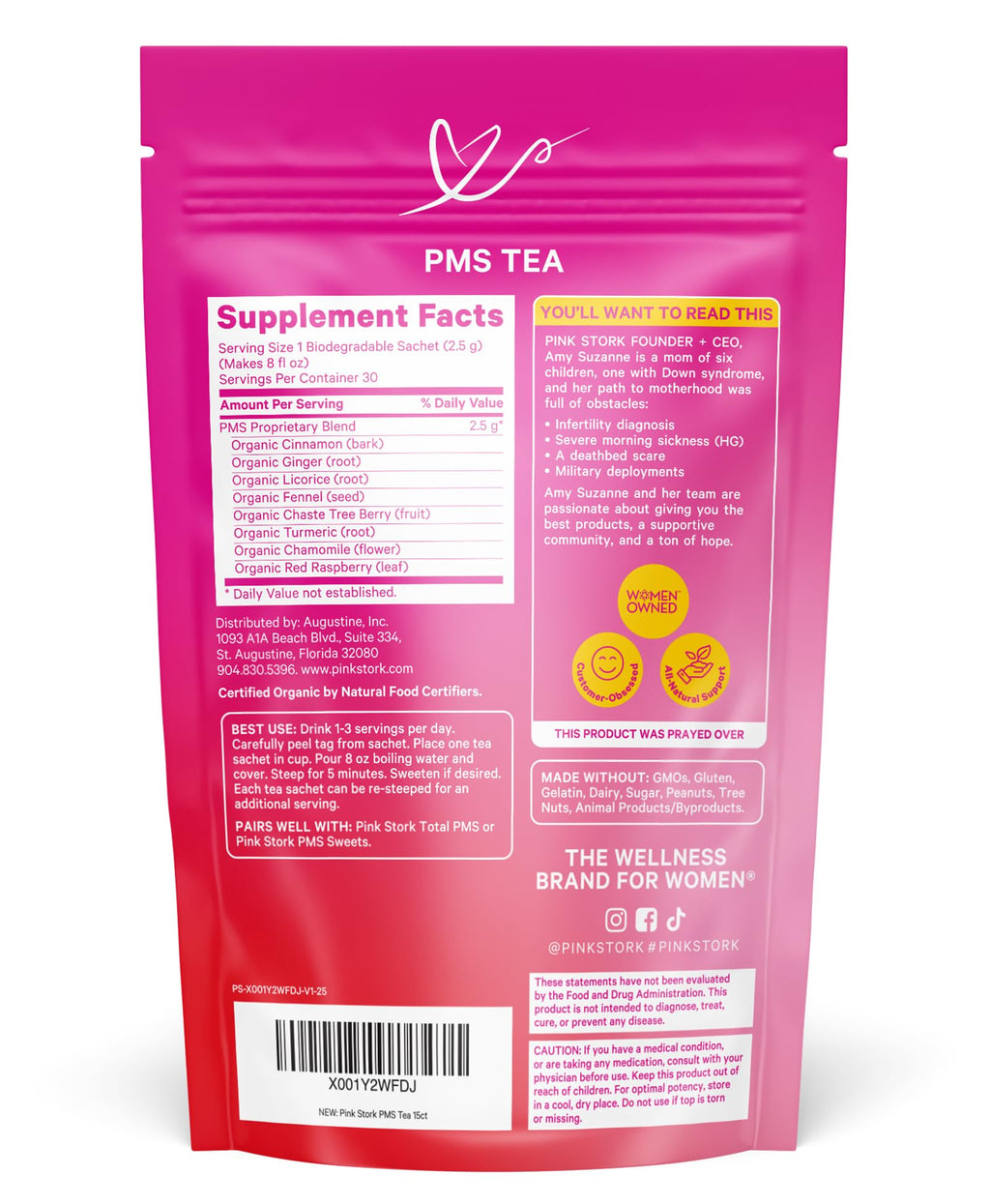 Pink Stork Organic PMS Tea for Hormone Balance, Mood Swings, Bloating, and Period Regularity - 8 Herbs - Vitex, Red Raspberry Leaf, Chamomile - Caffeine-Free - 15 Sachets, Hot or Iced Pink Stork Au supplements