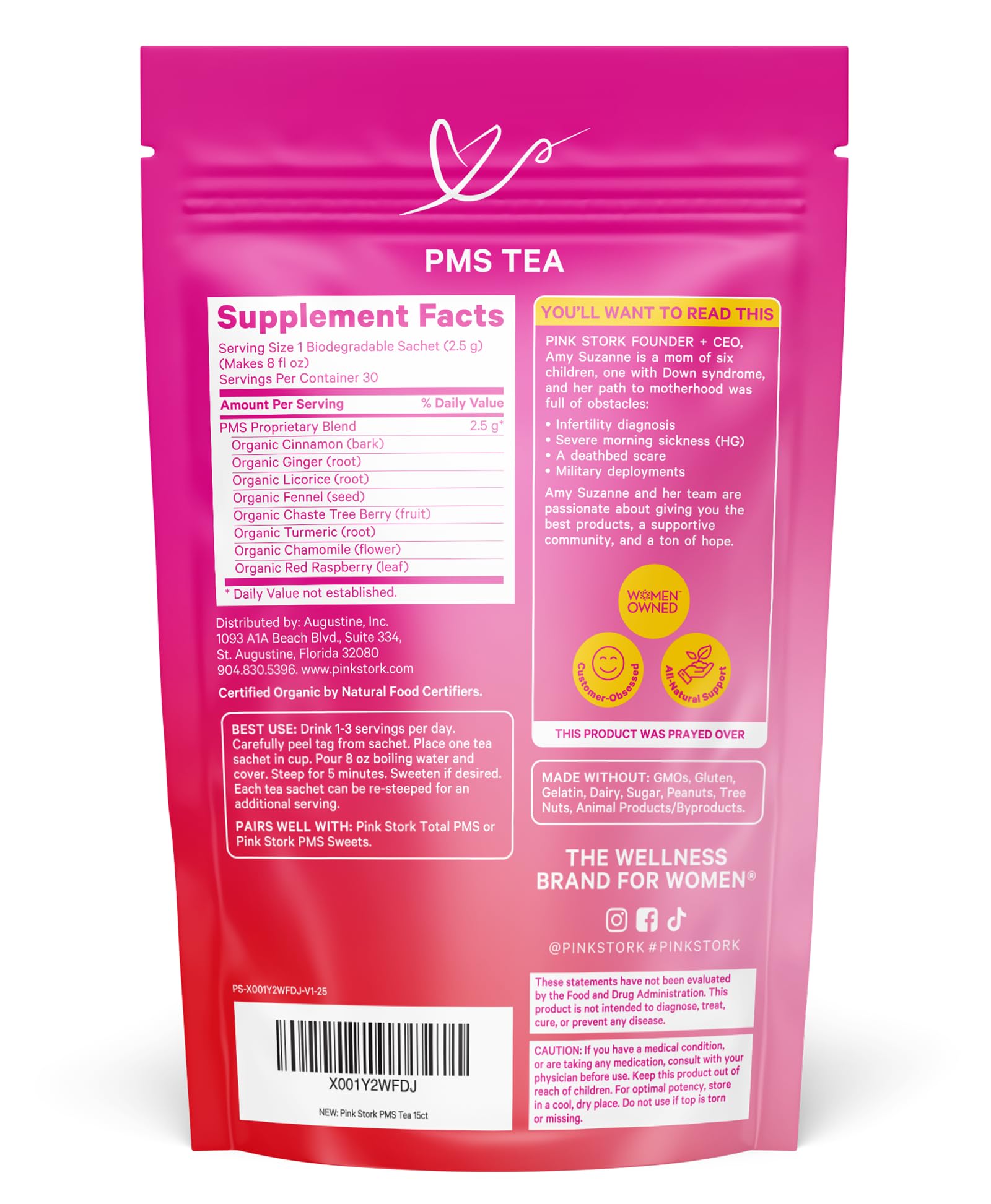 Pink Stork Organic PMS Tea for Hormone Balance, Mood Swings, Bloating, and Period Regularity - 8 Herbs - Vitex, Red Raspberry Leaf, Chamomile - Caffeine-Free - 15 Sachets, Hot or Iced Pink Stork Au supplements