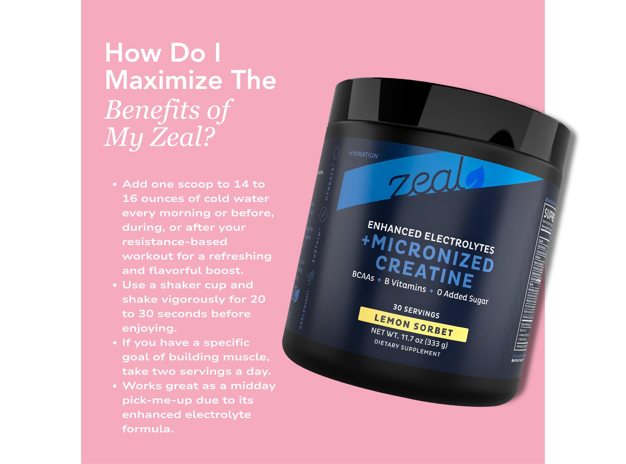 Zeal Naturals Creatine with Electrolytes & Brain Health Nootropics - 30 Servings | Women's Support for Energy, Strength, Focus, & Hydration with B Vitamins | Lemon Sorbet | Zero Sugar No Bloat Formula Zeal Naturals Au supplements