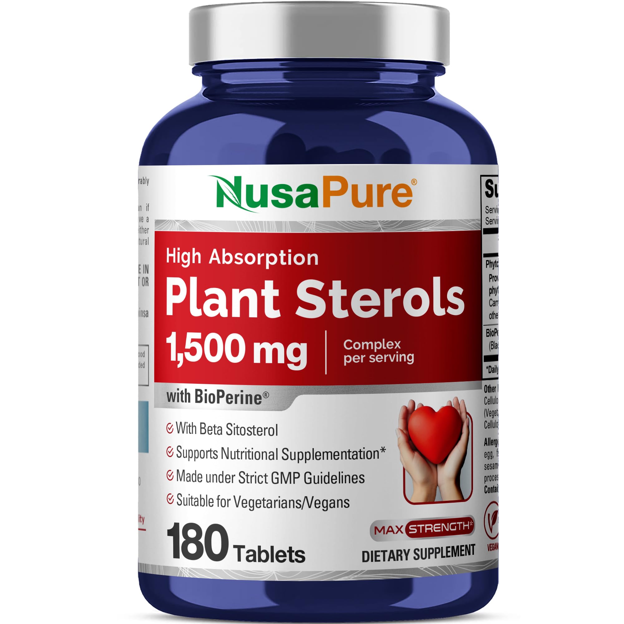 NusaPure Plant Sterols 1500 mg - 180 Tablets (Non-GMO, Vegan) Beta Sitosterol, Bioperine NusaPure Au supplements
