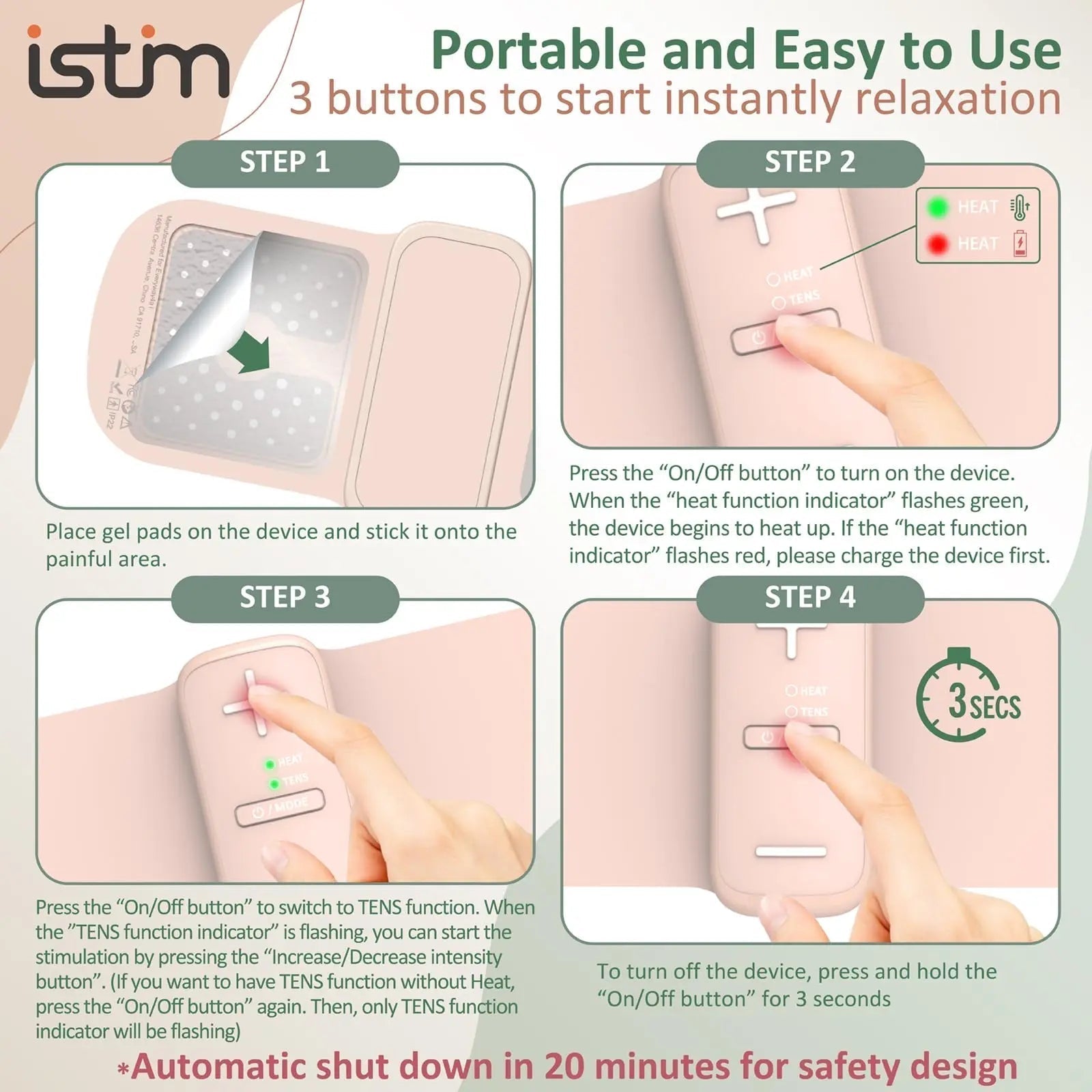 iStim S1 Wireless TENS Unit for Menstrual Relief – Period Pain Relief Device for Period Cramps and Back Pain, TENS Machine with Heat, Rechargeable Drug-Free TENS Massager with Japanese Gel Pads iSTIM Au supplements