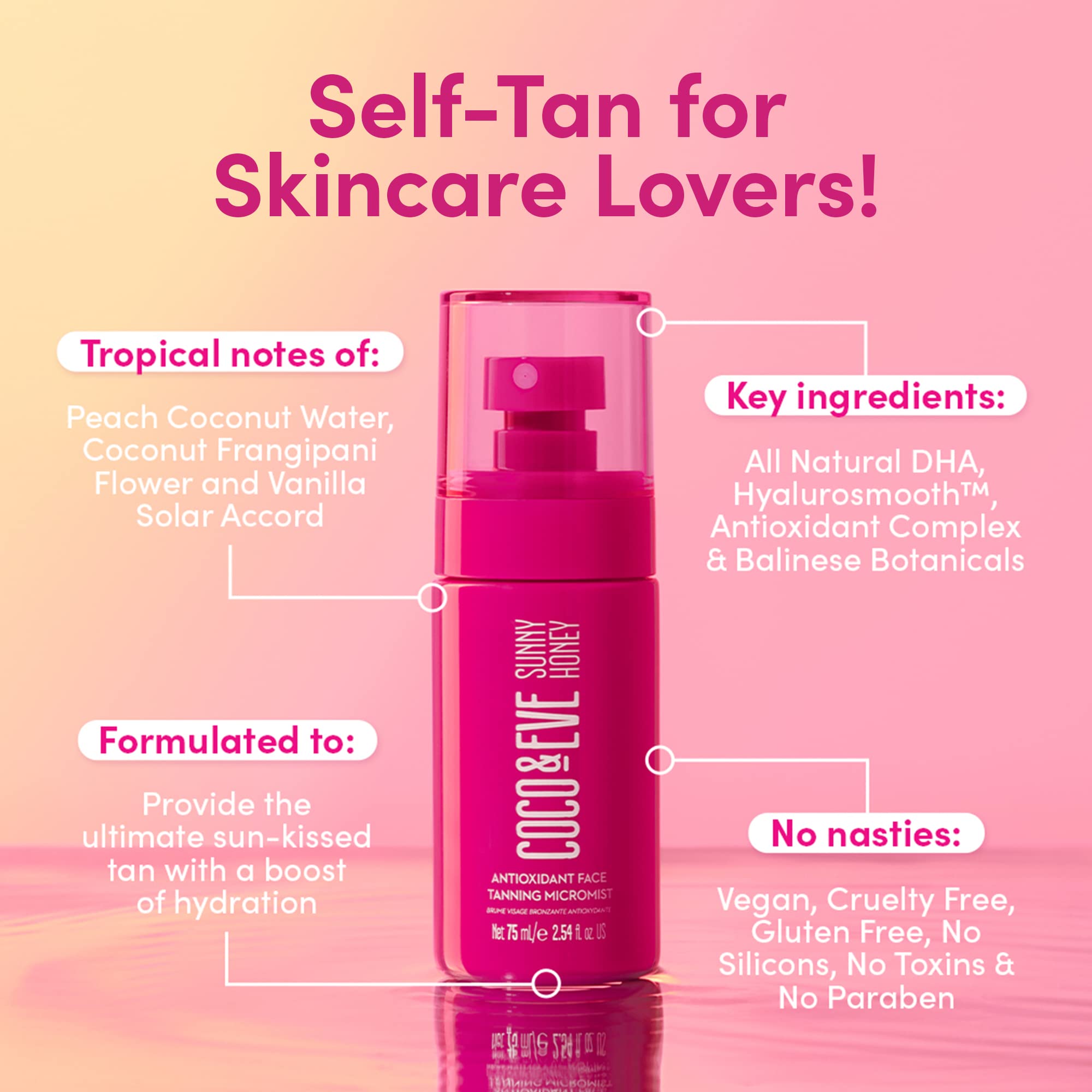 Coco & Eve Face Tanning Micromist – Sunless Facial Self Tanner Ultra Fine Mist for Face,
