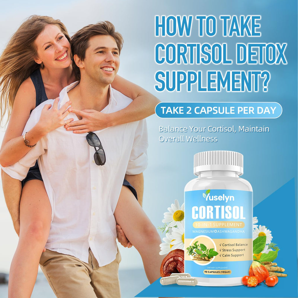 Yuselyn Cortisol Supplements for Women & Men, 10-in-1 Cortisol Detox Manager - High Cortisol Lowering Supplements with Magnesium, Ashwagandha & L-Theanine for Balanced Calm & Stress Relief Yuselyn Au supplements