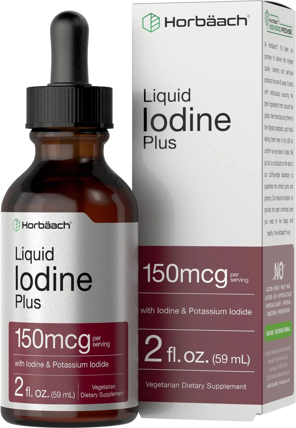 Liquid Iodine Solution Drops | 2 fl oz | 150 mcg | Iodine & Potassium Iodide Supplement Horbäach Au supplements