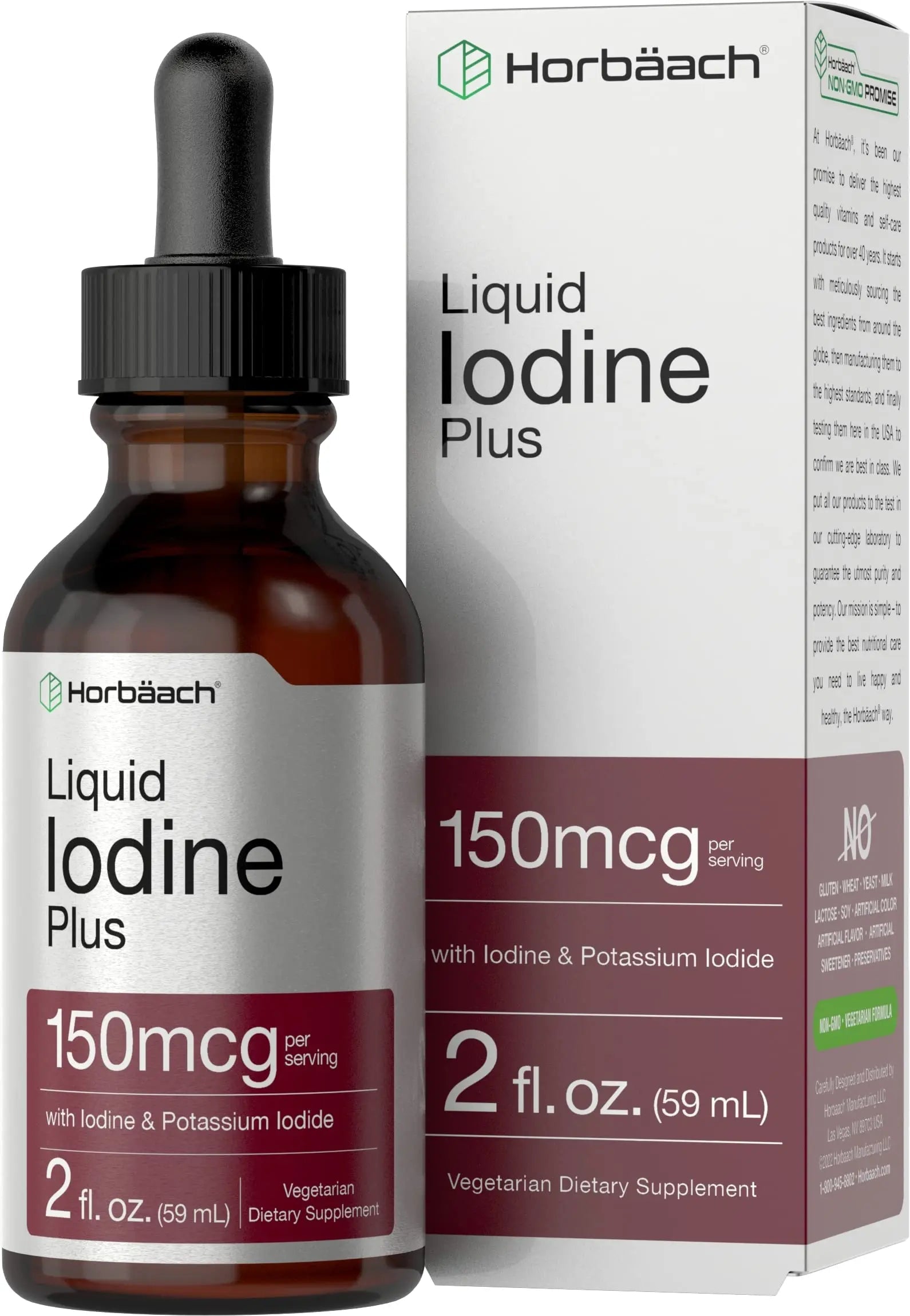 Liquid Iodine Solution Drops | 2 fl oz | 150 mcg | Iodine & Potassium Iodide Supplement Horbäach Au supplements