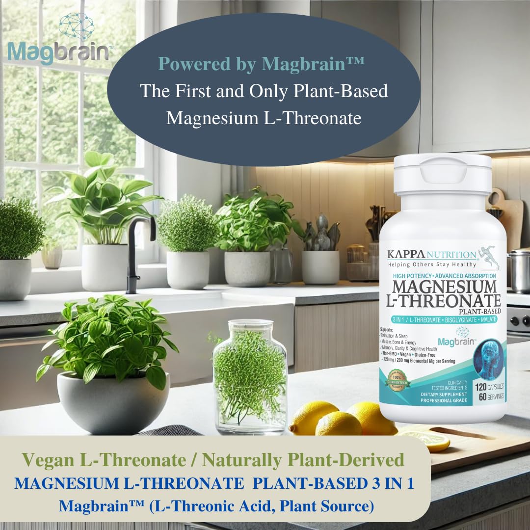 Kappa Nutrition Powered by Magbrain™ Magnesium L-Threonate Plant-Based, 420mg Elemental Magnesium (3 Capsules) from 2,253mg, 120 Vegan Capsules, Brain, Sleep & Muscle Support. KAPPA NUTRITION Au supplements