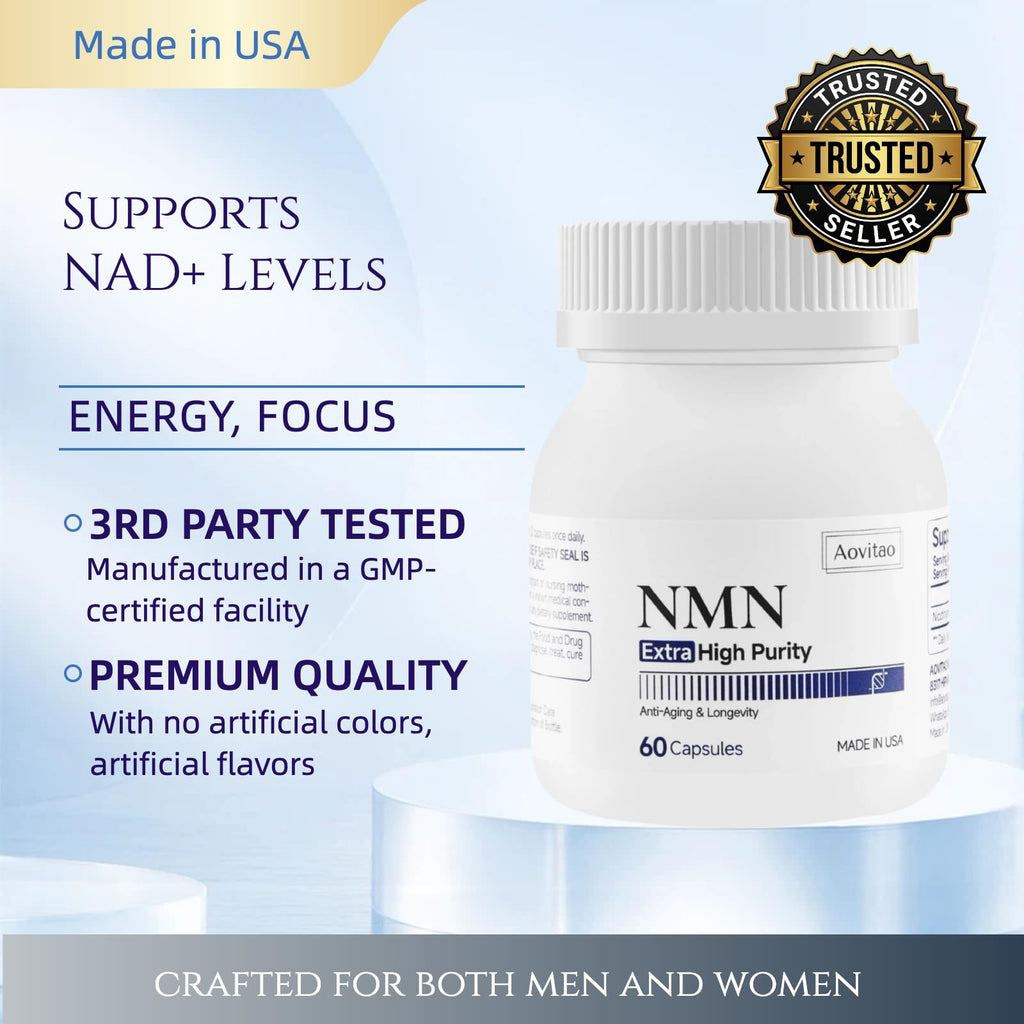 AOVITAO NMN Supplement 500mg Ultra Pure 99.8% | Stabilized Form | Supports NAD+ Production, Cellular Health & Healthy Aging | 60 Capsules AOVITAO Au supplements
