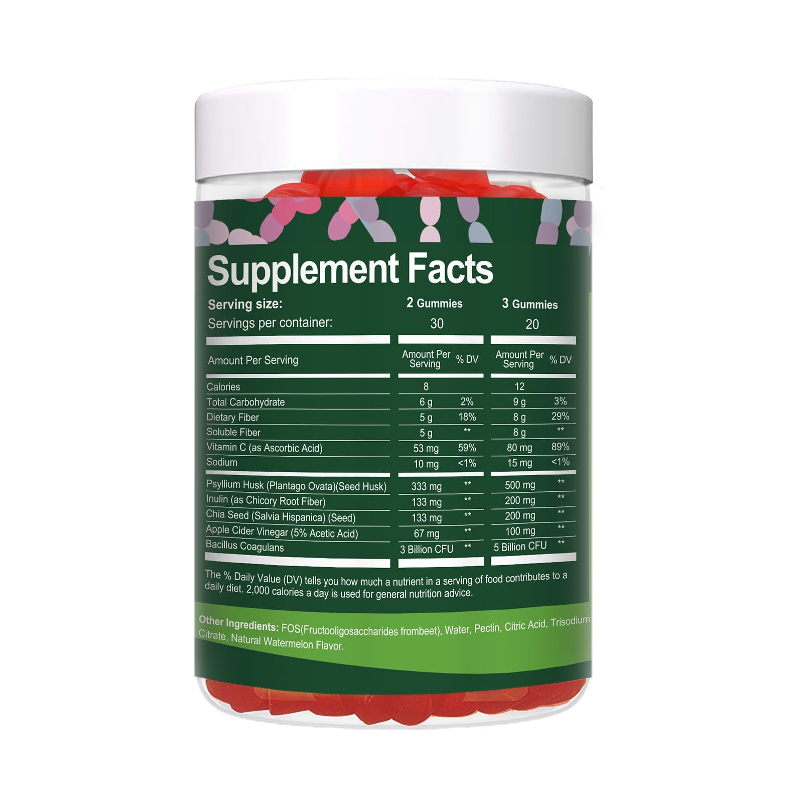 9-in-1 Probiotic Prebiotic Fiber Gummies for Adults & Teens, Sugar-free Fiber Supplement with Psyllium Husk, FOS, Inulin, ACV & 5 Billion CFU Bacillus Coagulans