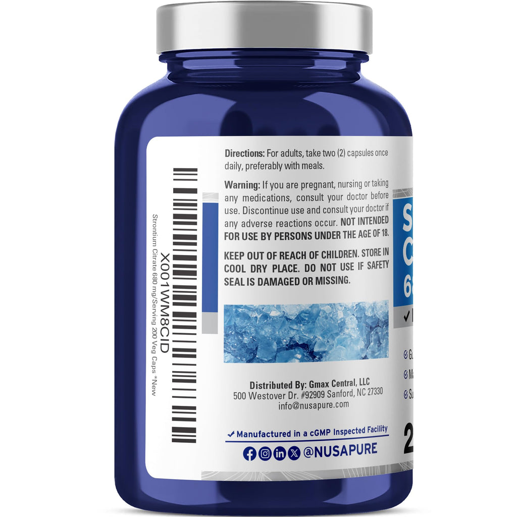 NusaPure Strontium Citrate - Suitable for Vegetarian/Vegan, Non - GMO - 680 mg 200 Capsules NusaPure Au supplements