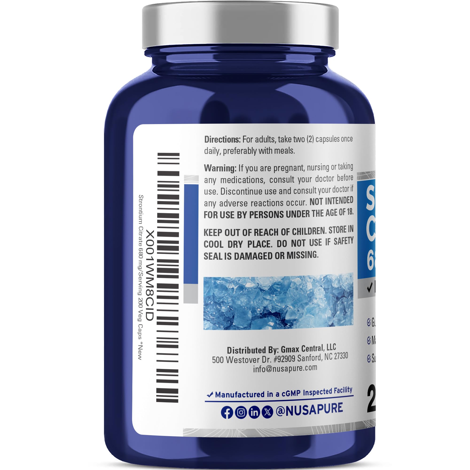 NusaPure Strontium Citrate - Suitable for Vegetarian/Vegan, Non - GMO - 680 mg 200 Capsules NusaPure Au supplements