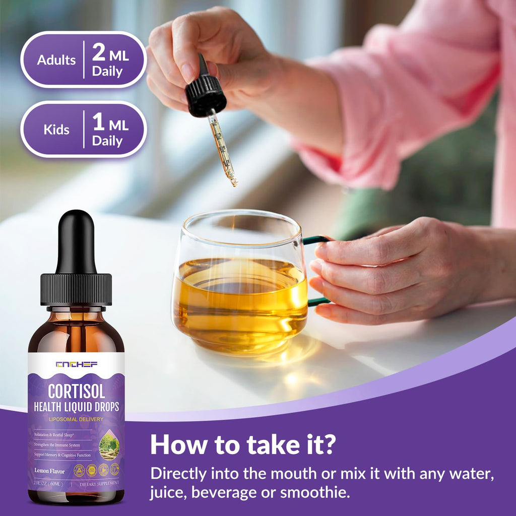 Cortisol Supplement Liquid Drops, Hormone Balance for Women Men Cortisol Detox with Magnesium Glycinate, L-Theanine, Rhodiola Rosea, Ashwagandha, Phosphatidylserine, Mood Focus, Sleep Support, 2 Fl Oz CNCHEF Au supplements