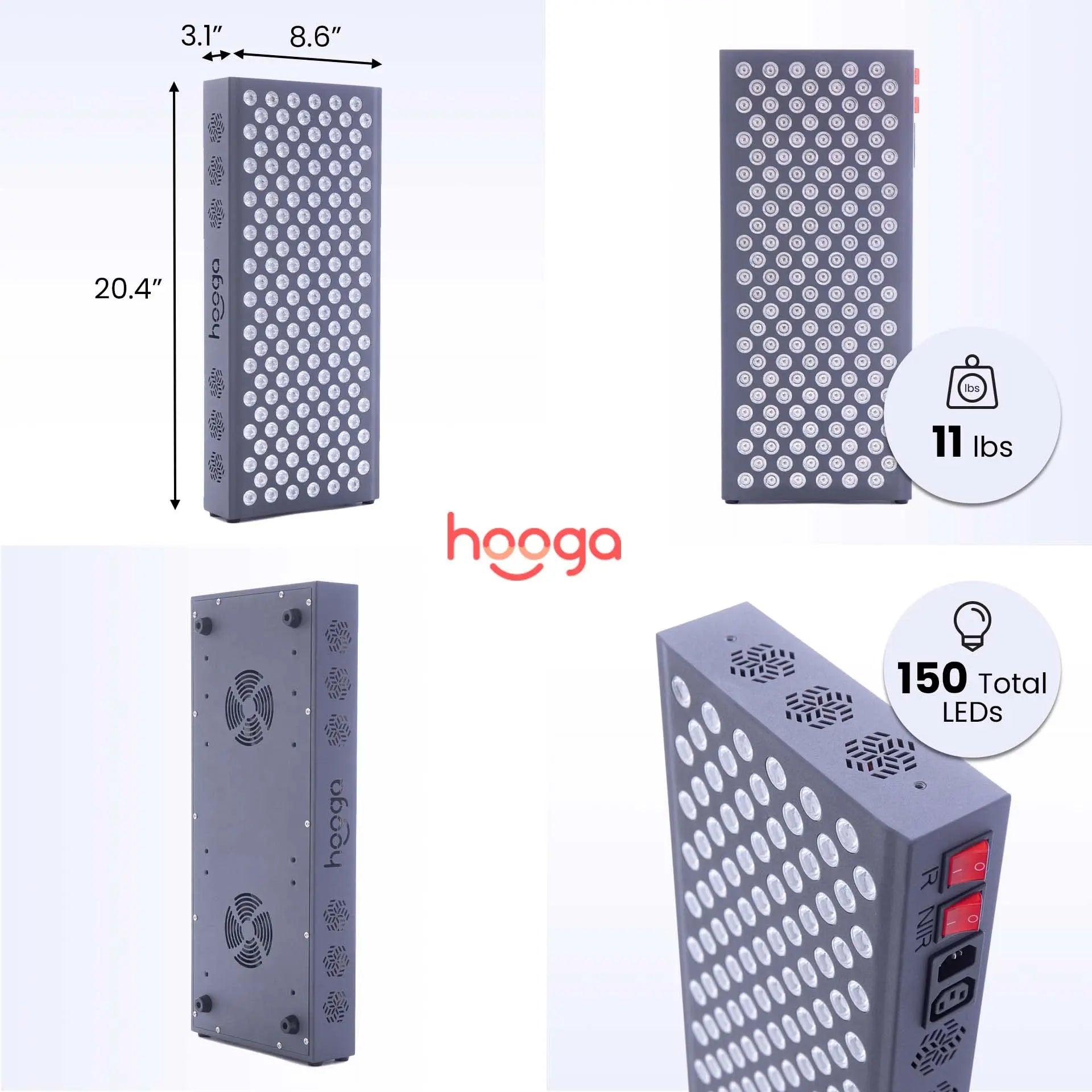 Hooga Red Light Therapy, 660nm 850nm Red Near Infrared, Dual Chip LEDs, Modular, 150 LEDs hooga Au supplements