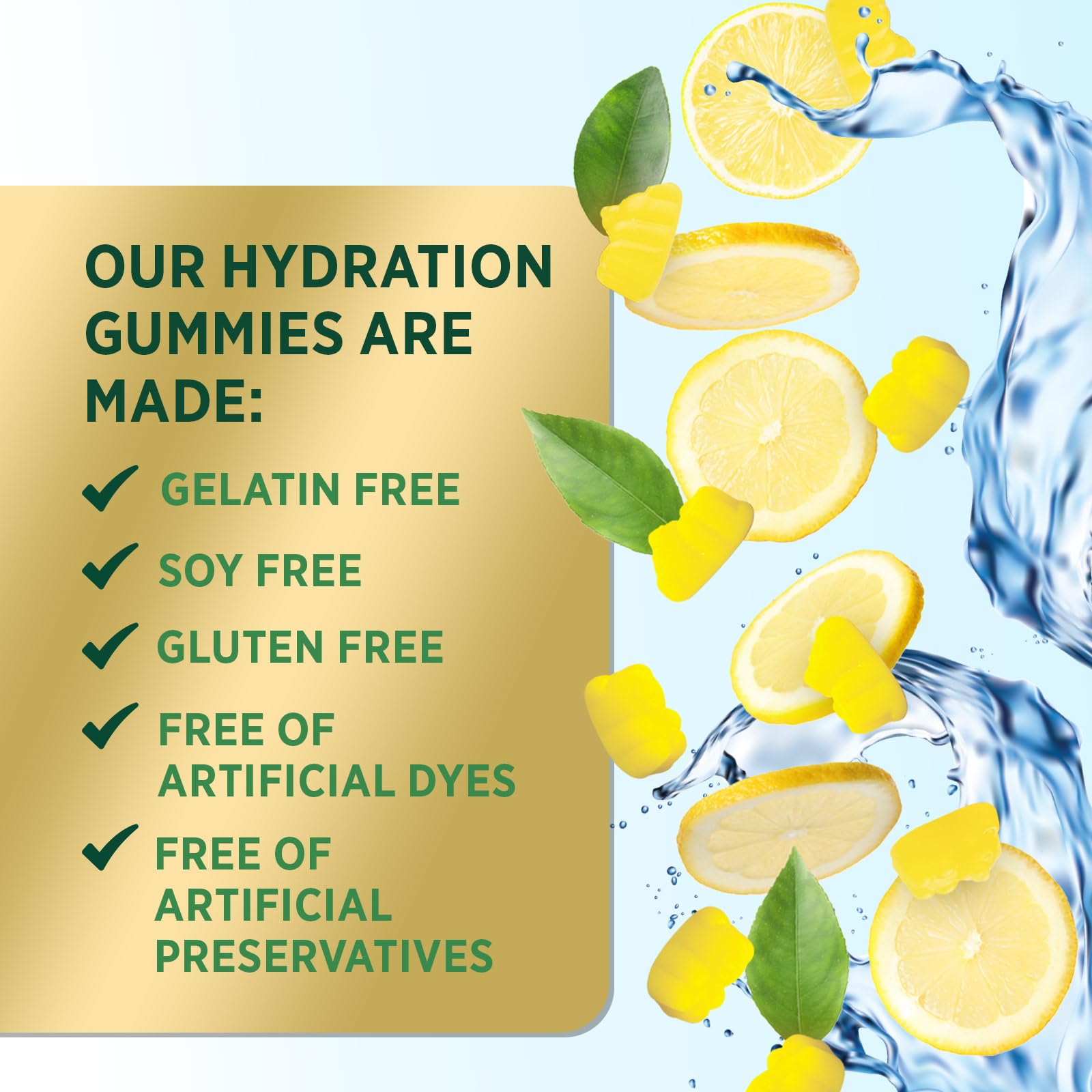Hydration Electrolyte Gummies - Daily Liquid Replenisher Gummy - Electrolyte Multiplier with Minerals, Potassium & Real Salt - Vegan, Non-GMO - Tasty Lemon Flavor Hydration Electrolytes - 60 Gummies