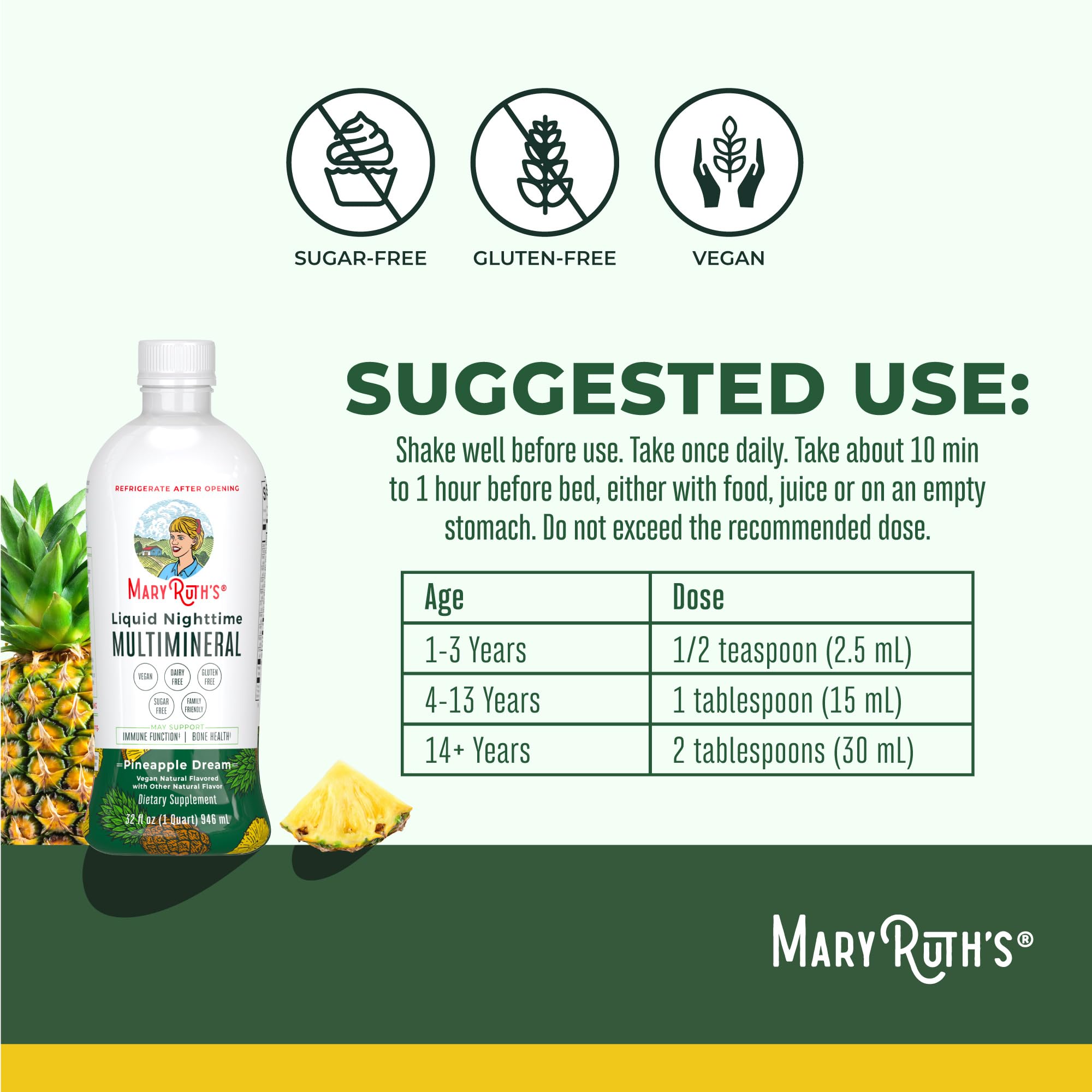 MaryRuth Organics Liquid Nighttime Multimineral | NO Melatonin | Magnesium Citrate | Calcium | Zinc | Vitamin D3| Available in 4 Flavors | Vegan | Sugar Free | Gluten Free | 32 Oz MARYRUTH'S Au supplements