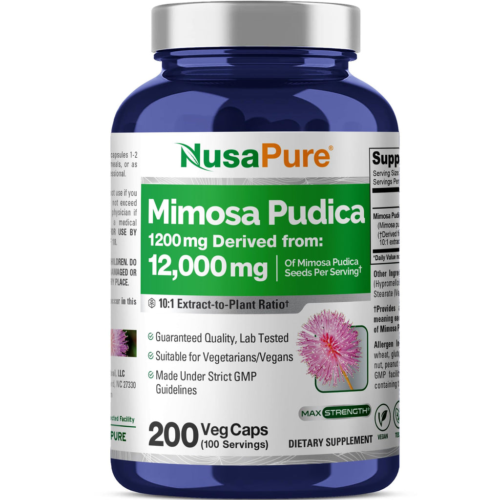 NusaPure Mimosa Pudica Seed 10:1 Extract, 1200 mg Equivalent to 12,000 mg 200 Veg Capsules (Non-GMO, Vegan) NusaPure Au supplements