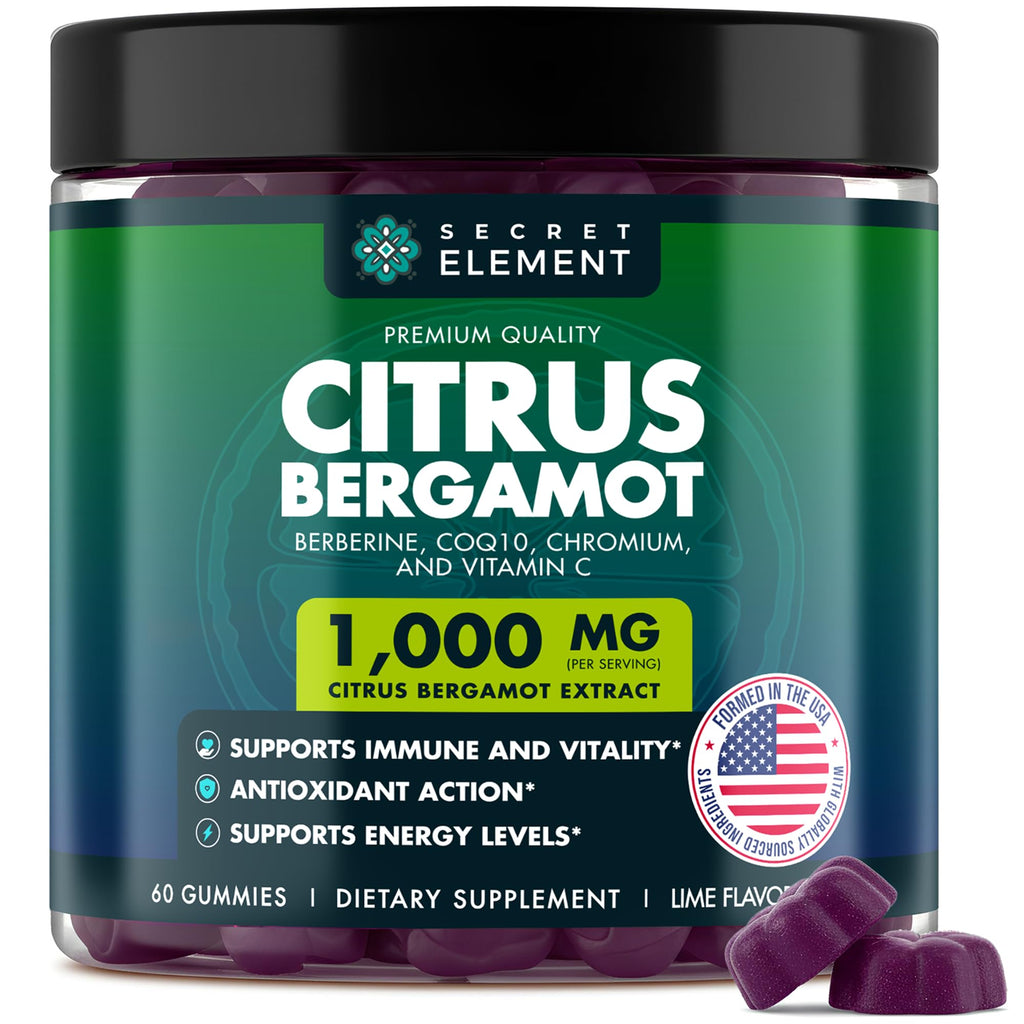 Citrus Bergamot 1000MG Gummies for Women and Men, Citrus Bergamot Extract with Berberine, CoQ10, Chromium & Vitamin C, Metabolic & Antioxidant Support,