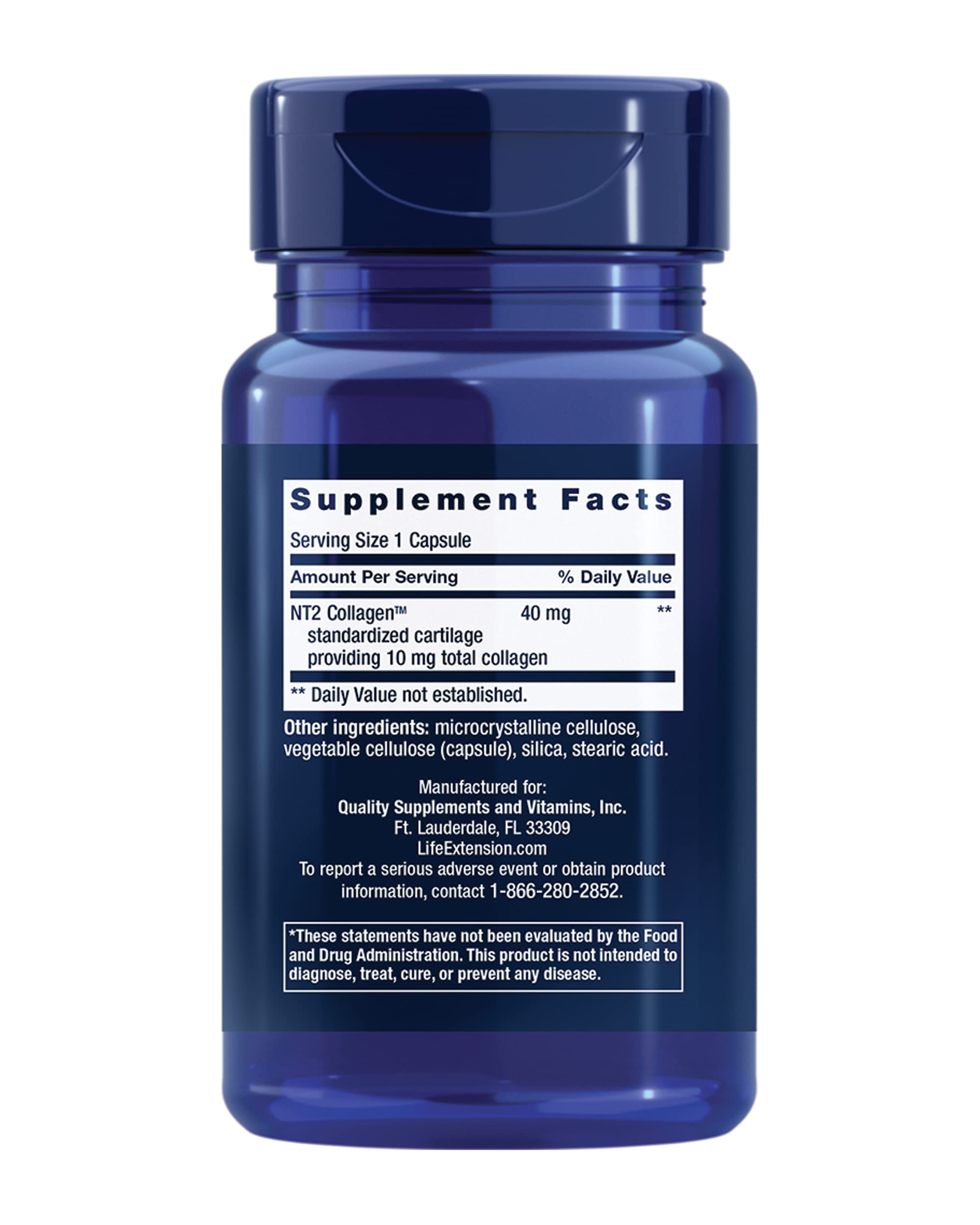 Life Extension NT2 Collagen™, Joint Health Supplement for Joint Comfort & Mobility, Gluten-Free, Non-GMO, 1 Daily, 60 Small Capsules Life Extension Au supplements