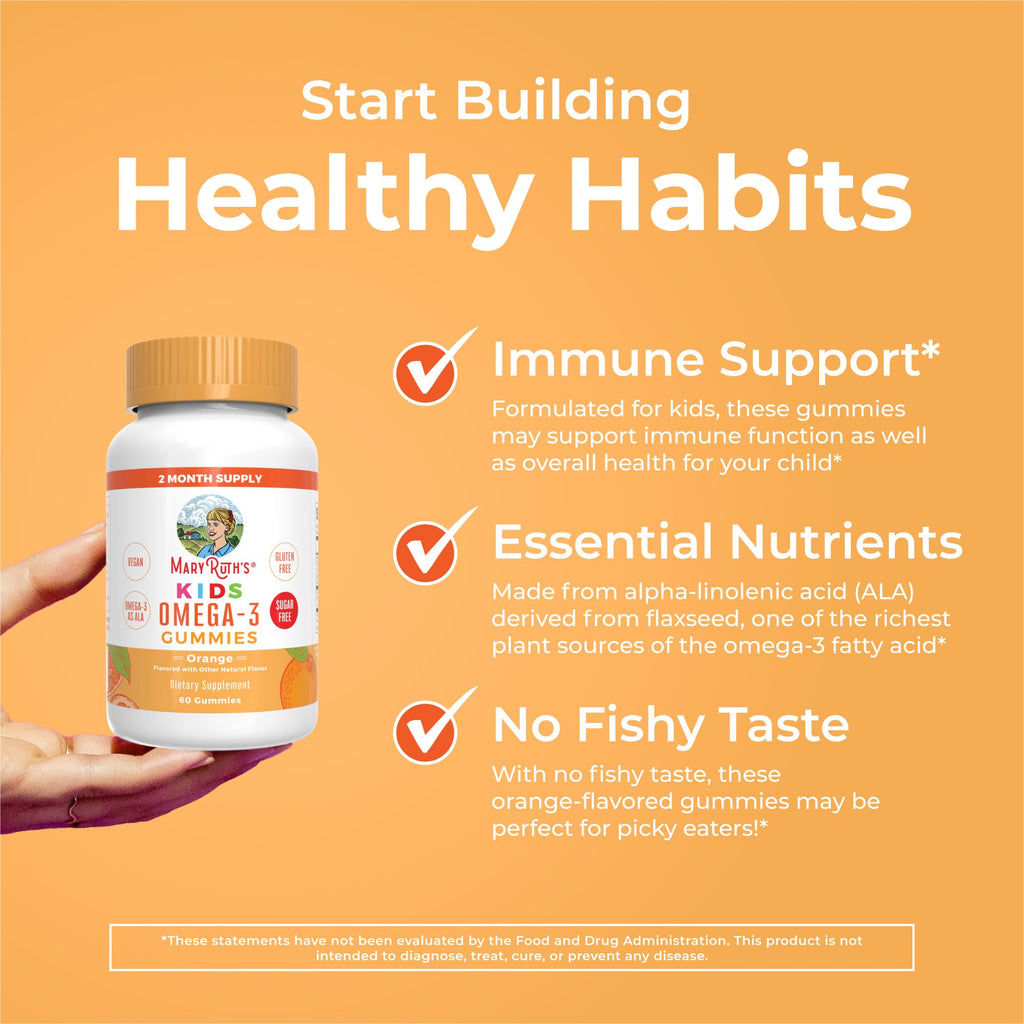 MARYRUTH'S Vegan Omega 3 Gummies for Kids 2+, 2 Month Supply, Sugar Free, Omega 3 Supplement with Vitamin C, Flaxseed Oil, Immune Support