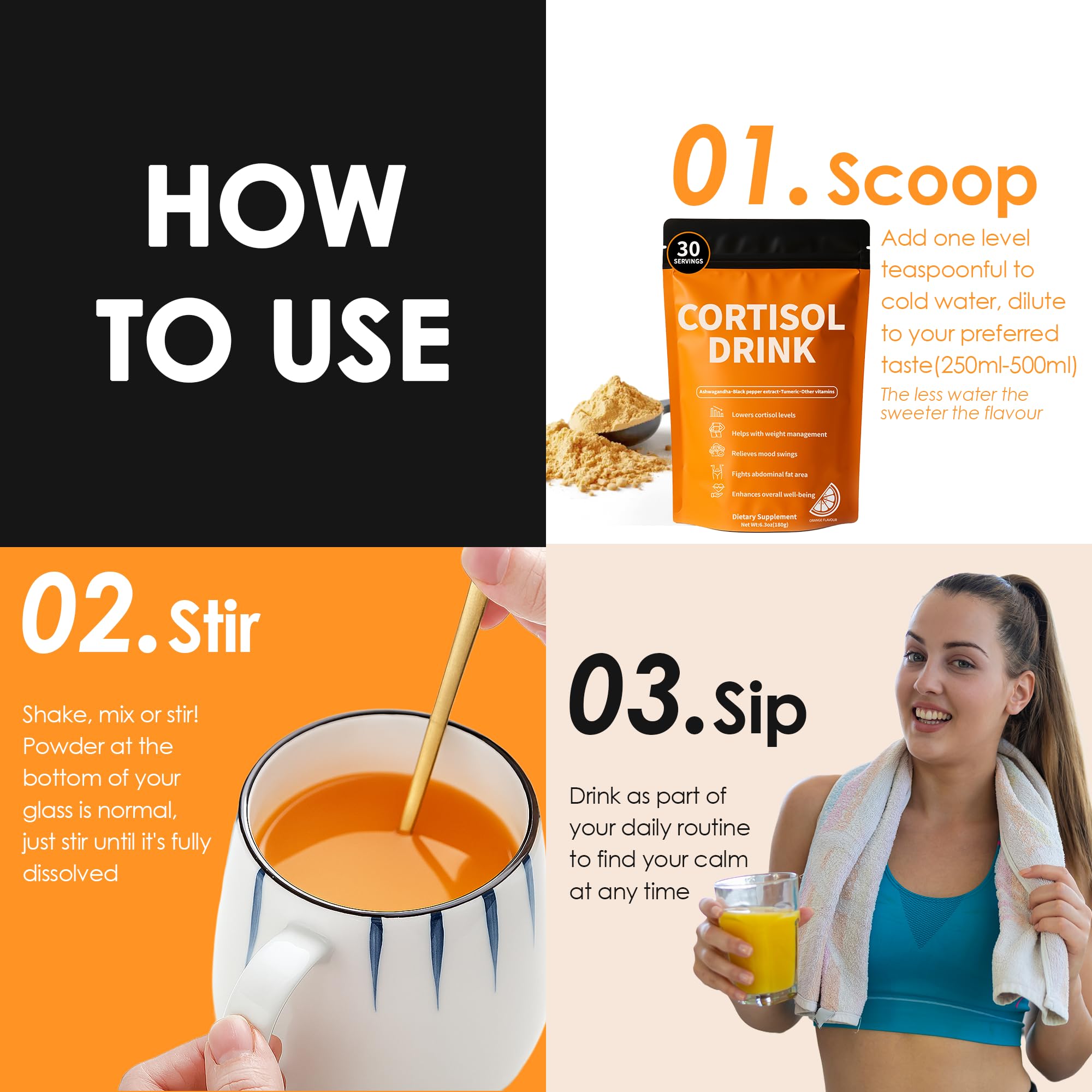 Cortisol Drink Powder - Natural Cortisol Supplements for Ashwagandha, L-Theanine, Turmeric Root, Black Pepper Extract, Relaxation, Focus, Mental Clarity oviaapo Au supplements