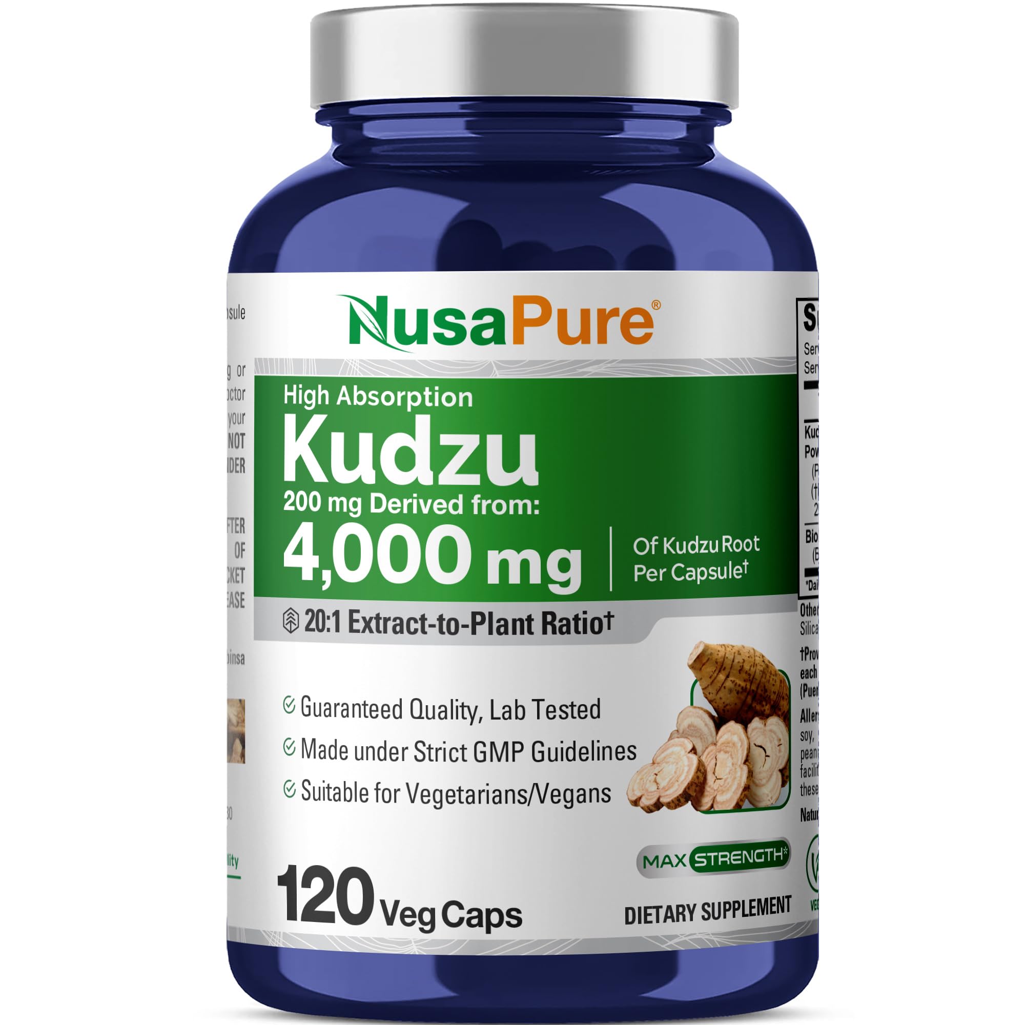 NusaPure Kudzu Root 20:1 Extract, 200 mg Equivalent to 4,000mg - 120 Veggie Capsules (Non-GMO, Vegan, Bioperine) NusaPure Au supplements