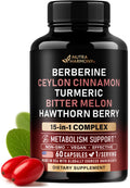 Berberine with Ceylon Cinnamon | Bitter Melon (Karela) | Apple Cider Vinegar | Hawthorn Berry | Citrus Bergamot | Turmeric - 15-in-1 Supplement for Heart Support