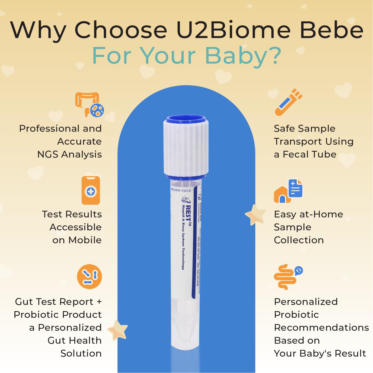 U2Biome Bebe Baby Gut Microbiome Test Kit, at-Home Collection Kit, Health Indicators for Growth & Development & Allergy, Personalized Report & Probiotics Recommendations, from 0 to 60 Months U2Biome Bebe Au supplements