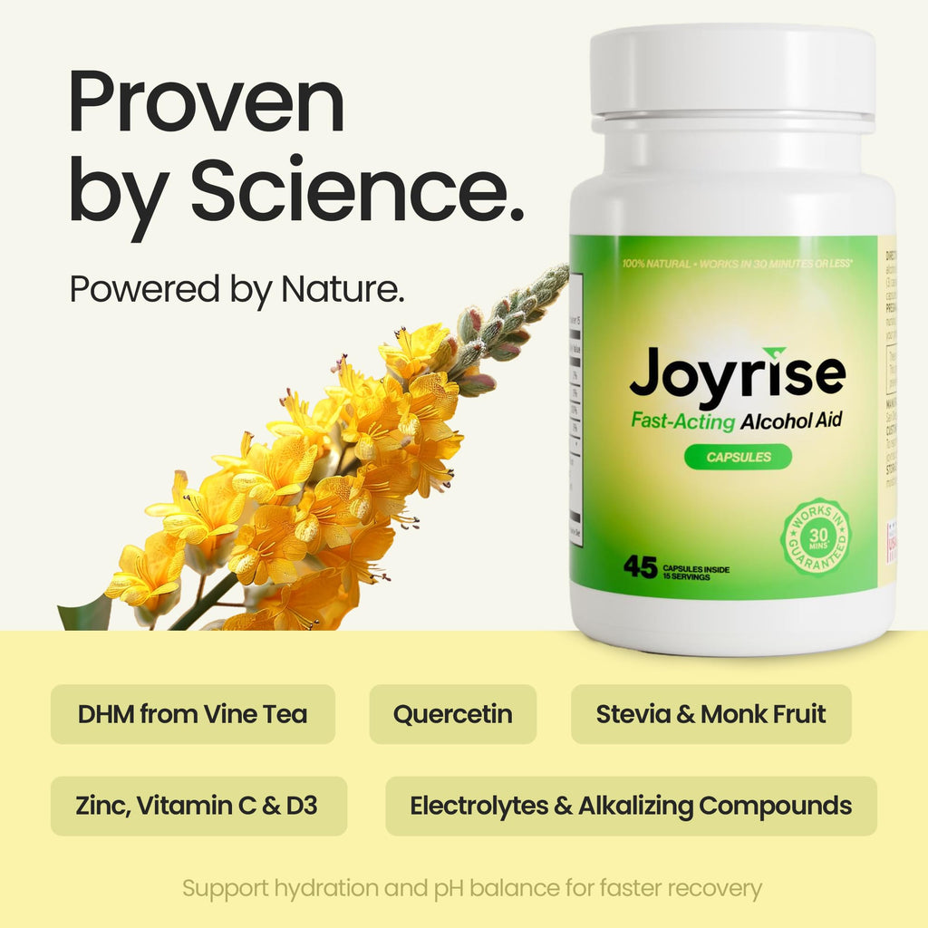 Joyrise® After Drinking Aid – Fast Acting Capsules with DHM – Alcohol Metabolism Support, Liver Health, Rapid Bioavailability & Body Replenishment – 45 Capsules (15 Servings) Joyrise Au supplements