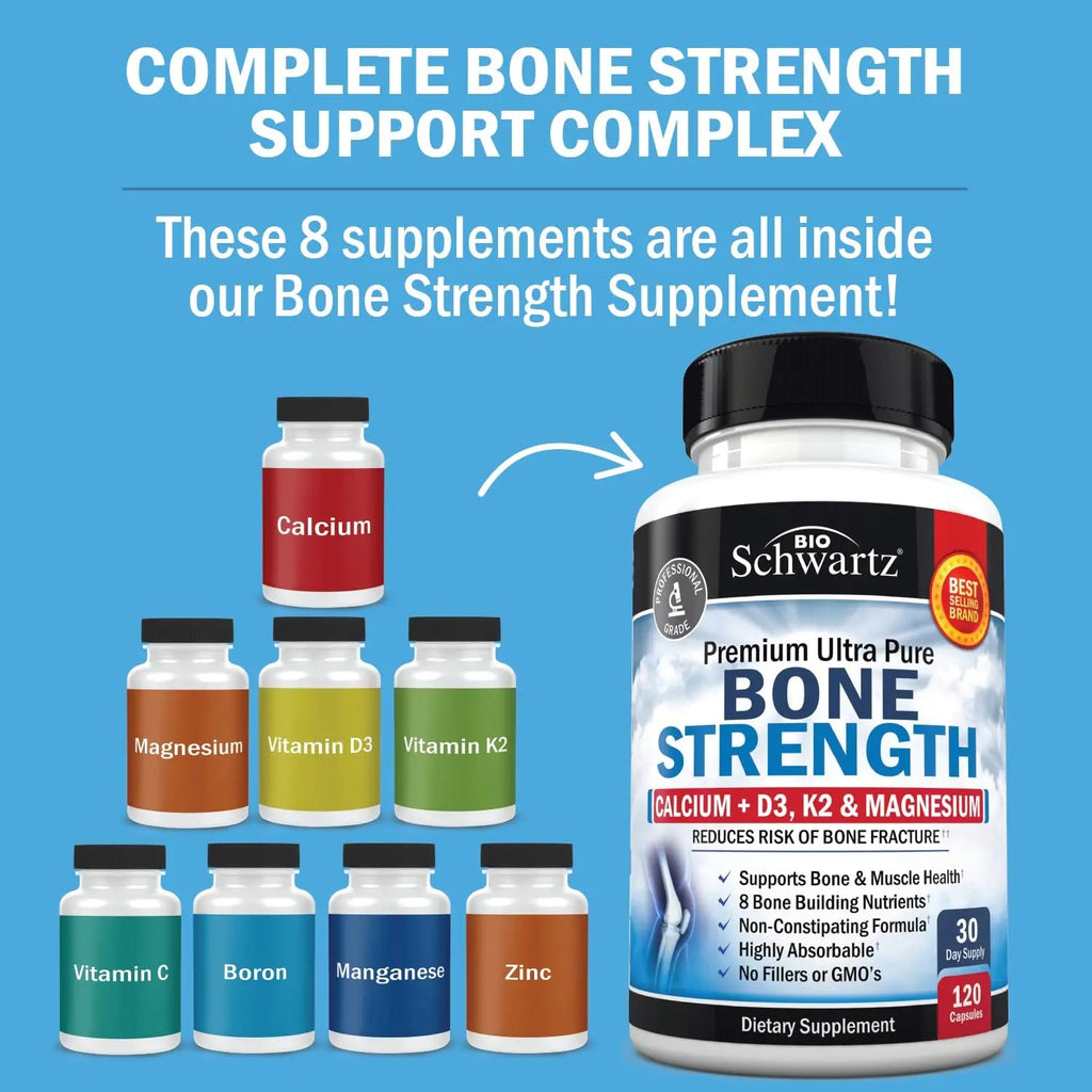Bone Strength Supplement with Calcium + D3, K2 & Magnesium - Highly Absorbable BioSchwartz Au supplements