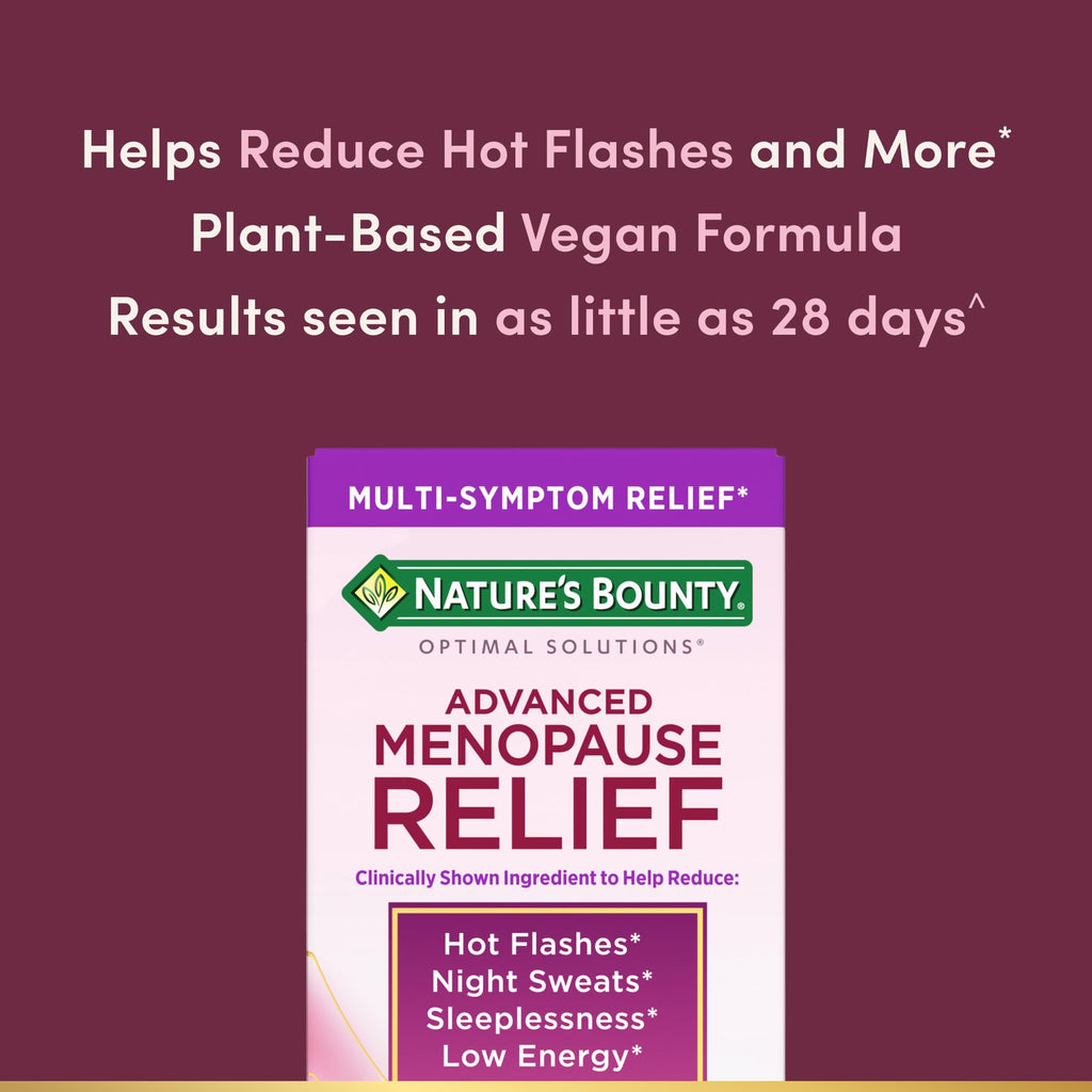 Nature’s Bounty Optimal Solutions Advanced Menopause Relief, Menopause Supplement for Women featuring Siberian Rhubarb, Hotflash Relief, No added Hormones, Drug-Free, 30 Tablets, 30 Total Servings Nature's Bounty Au supplements