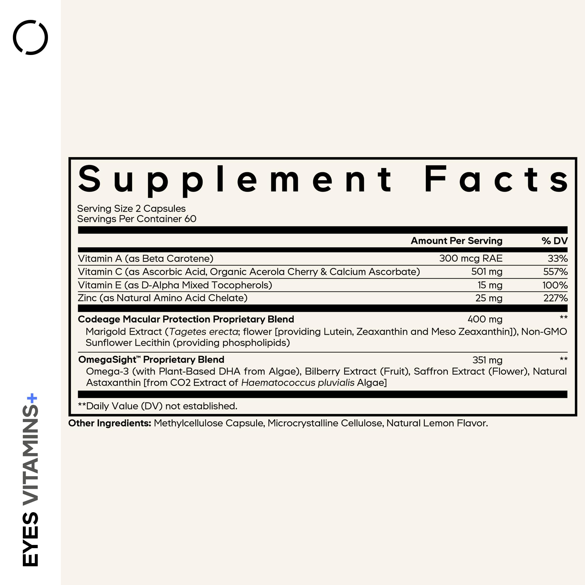 Codeage Eyes Vitamins - AREDS 2 Based Formula Supplement - 2-Month Supply - Vitamins A, C, E, Zinc, Lutein, Astaxanthin, Zeaxanthin, Eyebright, Marigold, Bilberry, Saffron, Omega-3-120 Capsules Codeage Au supplements