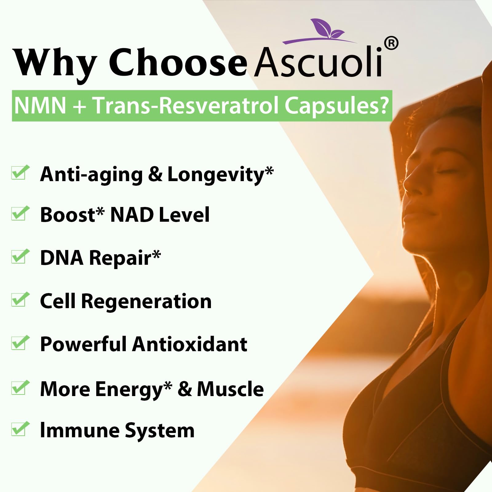 99% Ultra Purity NMN 500mg + Trans-Resveratrol 600mg, 1150mg NMN Resveratrol Supplement, 3-in-1 Advanced Formula for Boost* NAD, Cell, Immune, Energy & Muscle, Healthy Aging, Stabilized Form - 60 Caps Ascuoli Au supplements