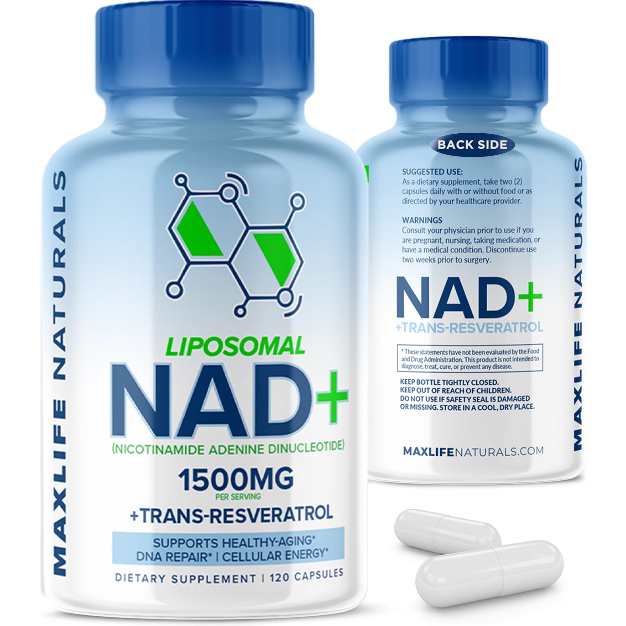 Liposomal NAD+ Trans-Resveratrol Supplement 1500mg - 120 Capsules - Liposomal NAD Supplements for Women and Men, High Purity-NAD Cell Regenerator, Cognitive & Anti Aging Supplement for Women & Men MAXLIFE NATURALS Au supplements