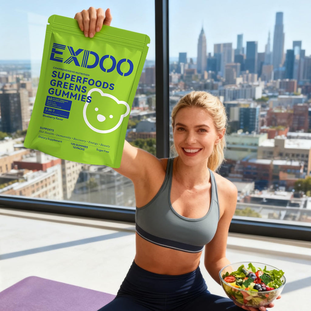 exdoo Super Greens Fiber Gummies Multivitamin Superfood Gummy with Spirulina Chlorella Prebiotic Probiotic Postbiotic for Digestive Health Supplement 15 Packs 120 Gummies exdoo Au supplements