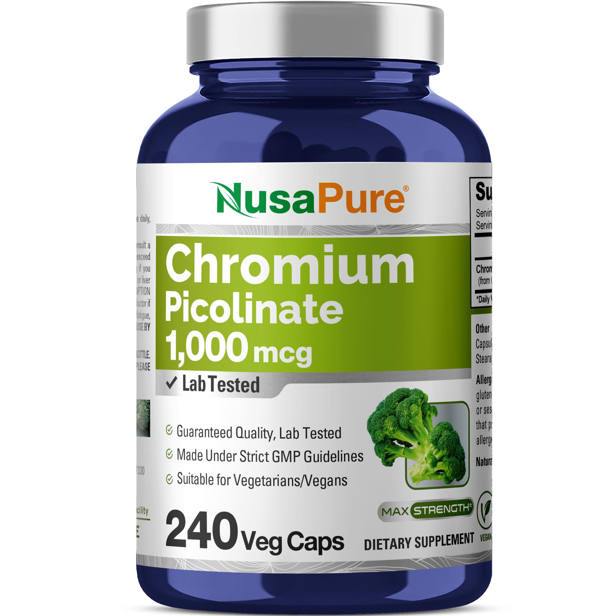 NusaPure Chromium Picolinate 1000mcg 240 Veggie Capsules (Non-GMO, Vegan) NusaPure Au supplements