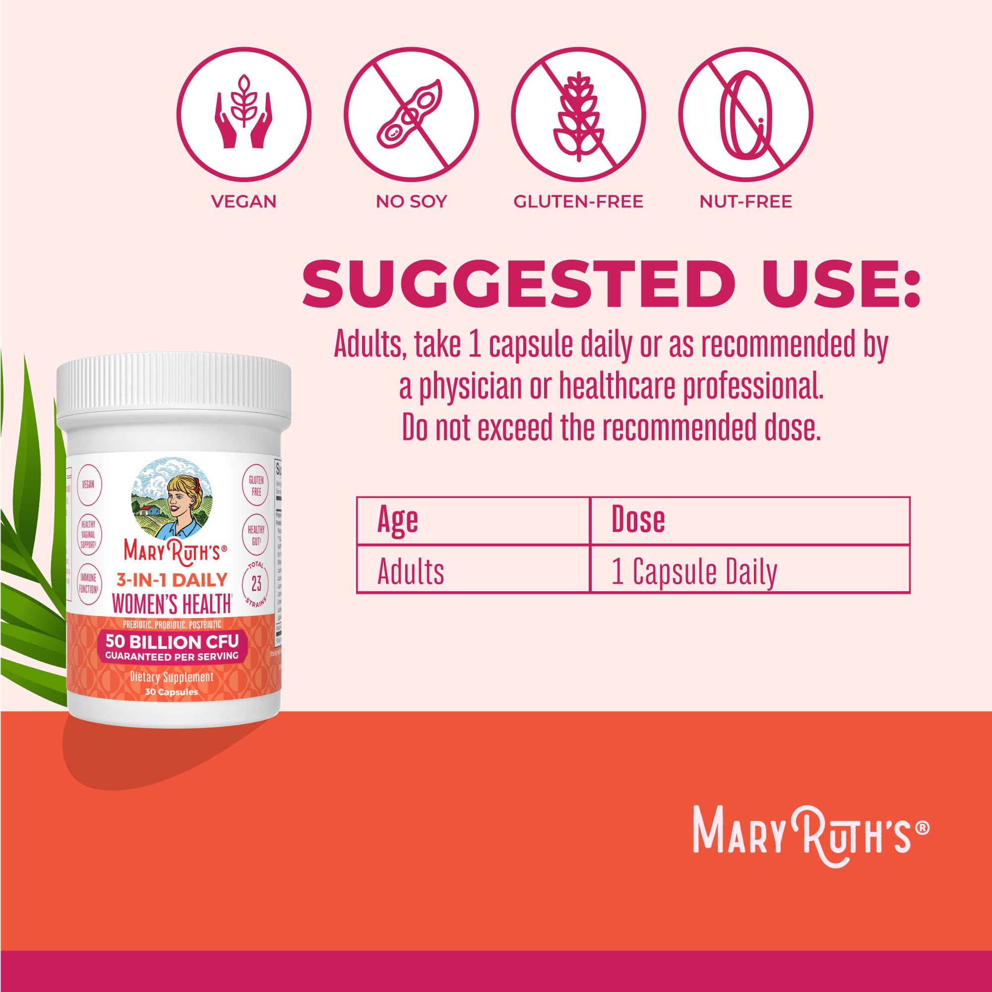 MARYRUTH'S 3-in-1 Daily Health Probiotics for Women | Hormone Support & Gut Health Supplement for Women | Women’s Probiotic