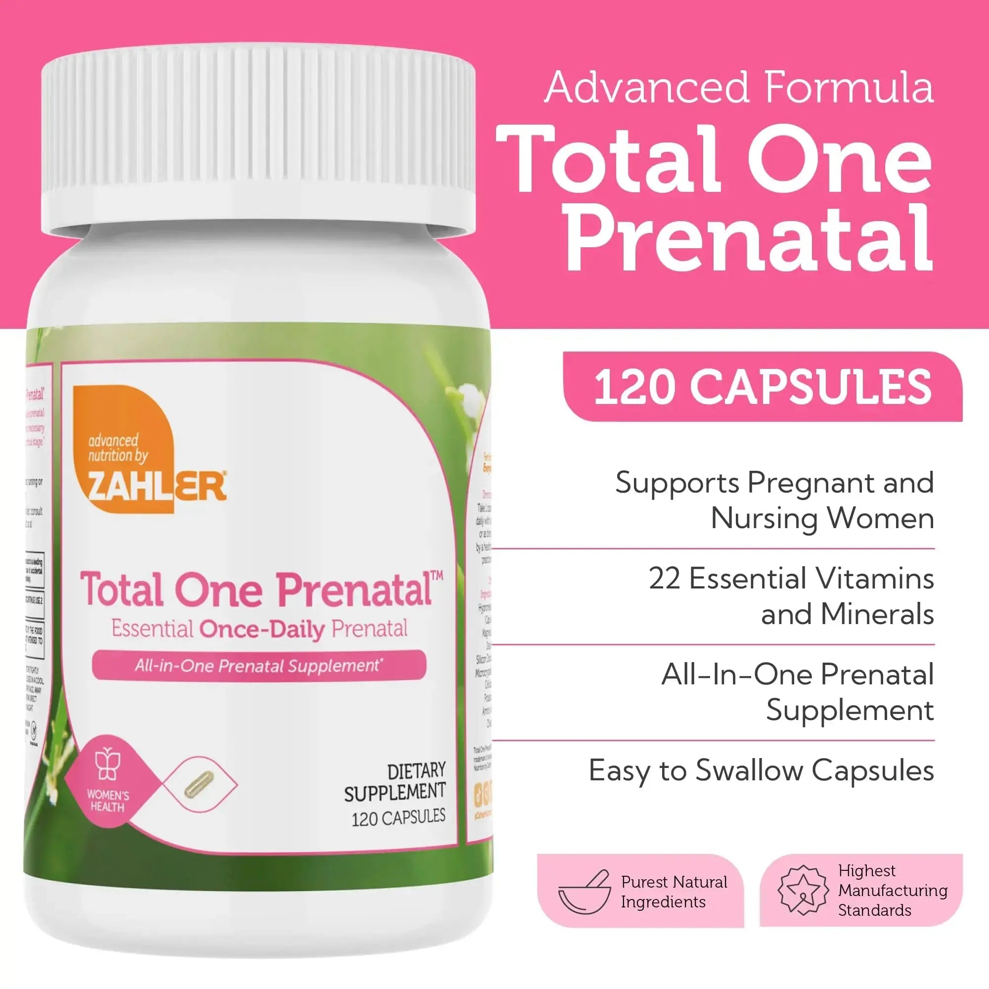 Zahler - Total One Prenatal Vitamins for Women (120 Count) Daily Multi Vitamin Prenatals with Folic Acid, Iron, Zinc Zahler Au supplements