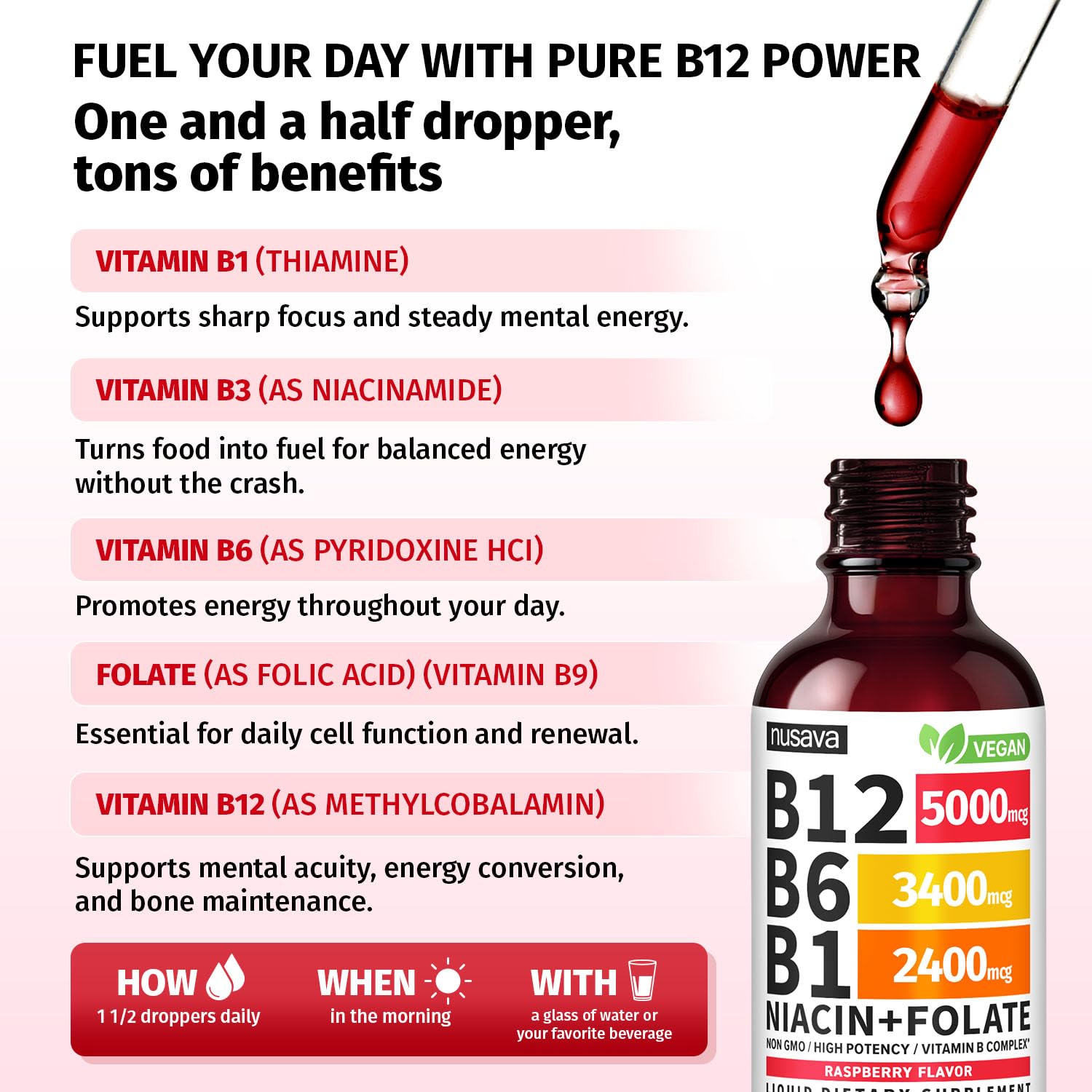 (2 Pack) Vitamin B12 and B6 Liquid Drops, B12 Sublingual Vitamin B Complex - B 12 Vitamin 5000mcg - B12 Methylcobalamin for Energy