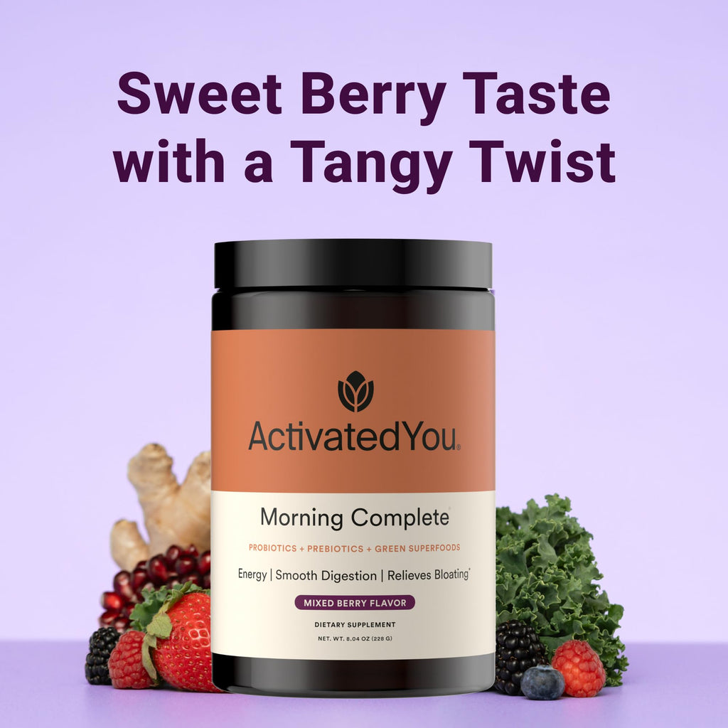 ActivatedYou Morning Complete Super Greens Powder Drink Mix - Gut Health Boost with Prebiotics, Probiotics, & Antioxidants - 10 Billion CFUs, Mixed Berry Flavor