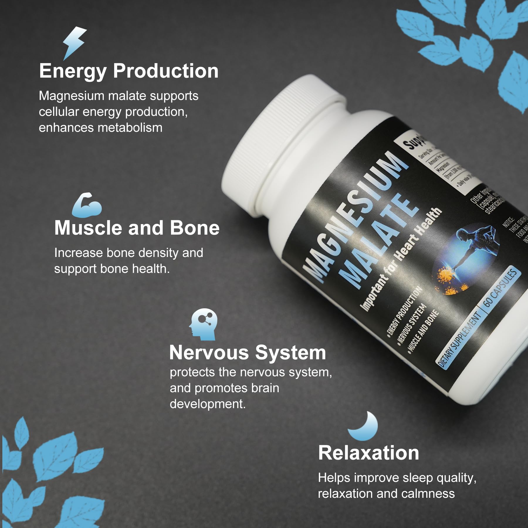 Laicuherb Magnesium Capsules for Bone and Muscle Health, 500 mg Magnesium Supplement, 60 Count, Vegetarian Capsules Laicuherb Au supplements